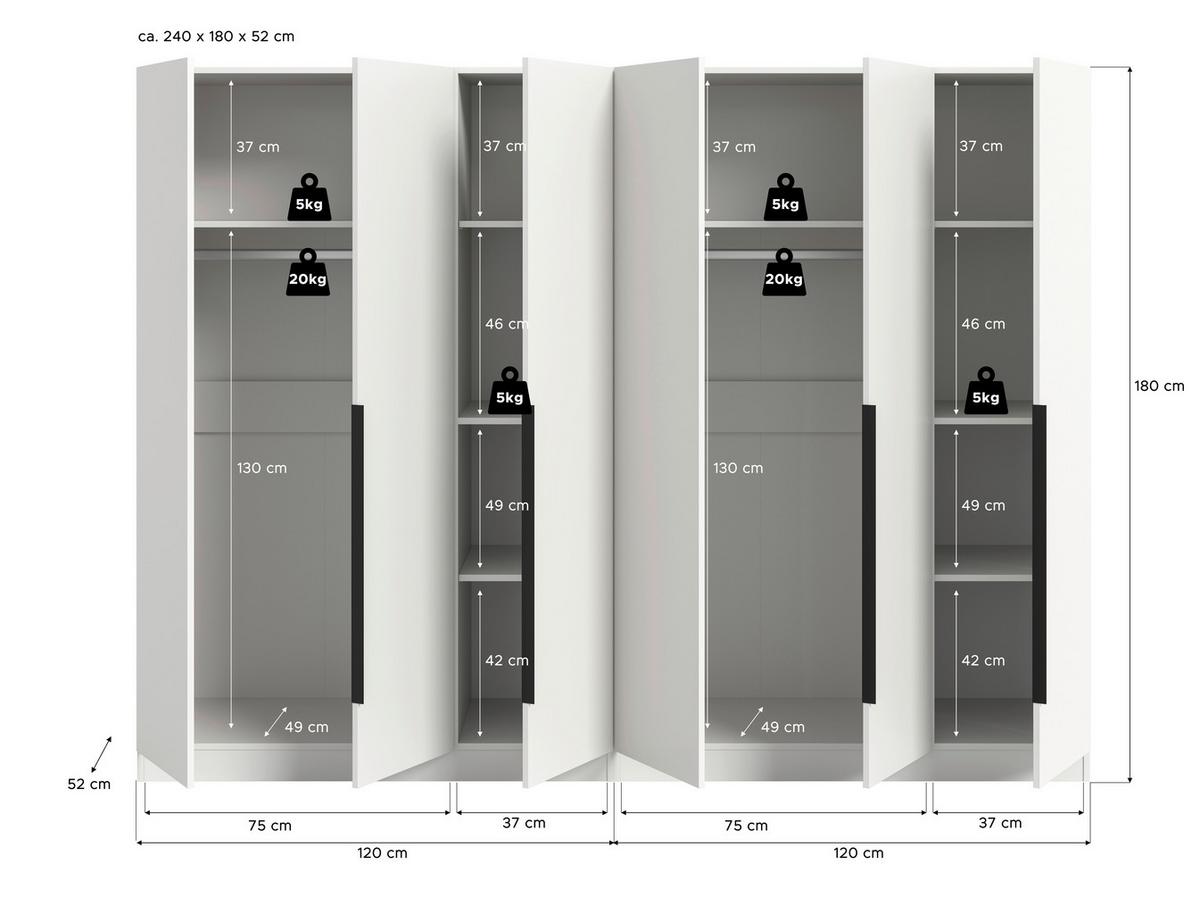 Drehtürenschrank Kopenhagen, Weiß B: 240 Cm - Weiß, MODERN, Holzwerkstoff (240/181/52cm) - MID.YOU