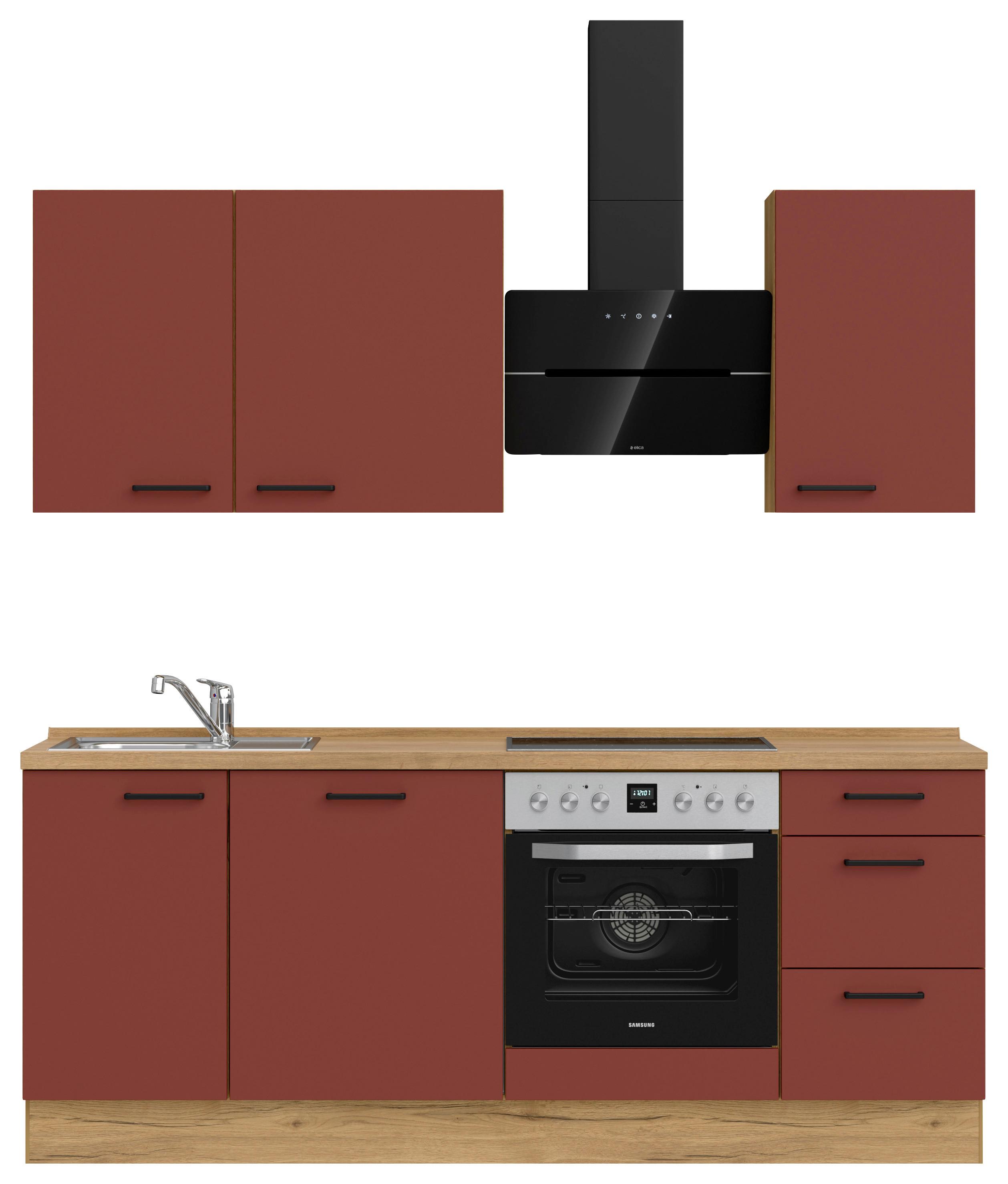 Küchenleerblock Easytouch High-Line, H5 Rechts - Eichefarben/Rot, MODERN, Holzwerkstoff (210cm) - Nobilia