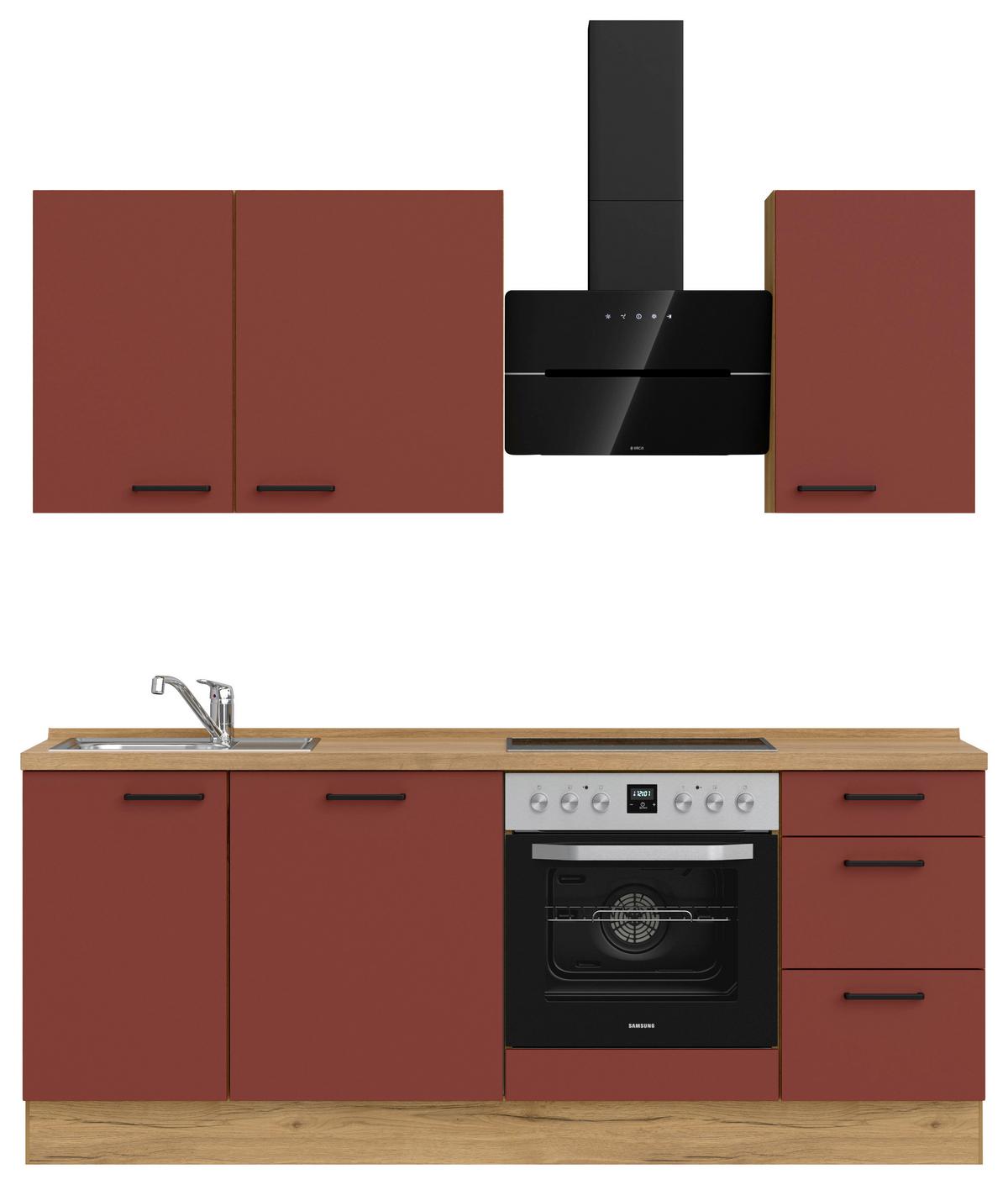 Küchenleerblock Easytouch High-Line, H5 Rechts - Eichefarben/Rot, MODERN, Holzwerkstoff (210cm) - Nobilia