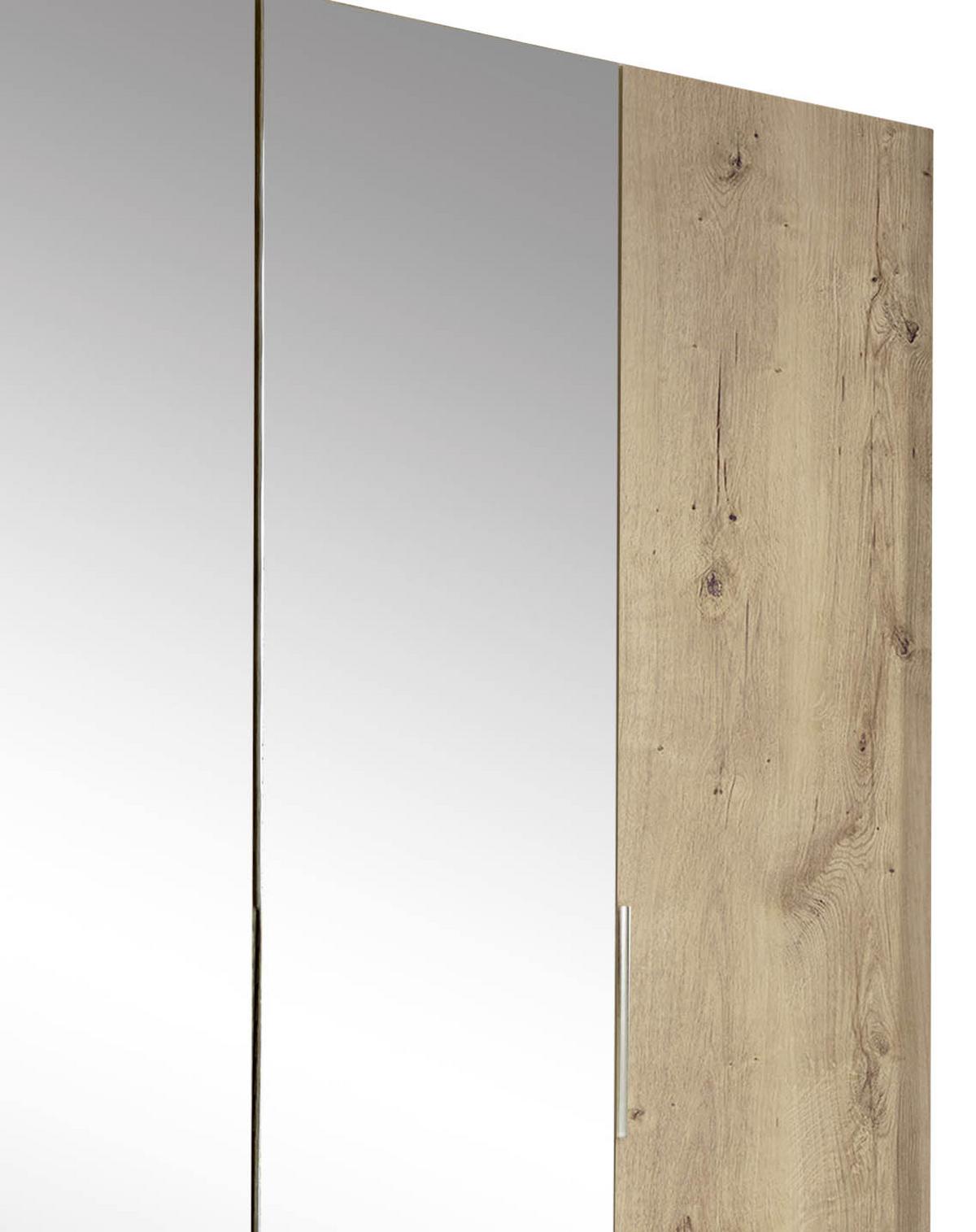 Drehtürenschrank Mit Spiegel + Laden 200cm Level 36a, Eichen - Eichefarben/Silberfarben, MODERN, Glas/Holzwerkstoff (200/216/58cm) - MID.YOU
