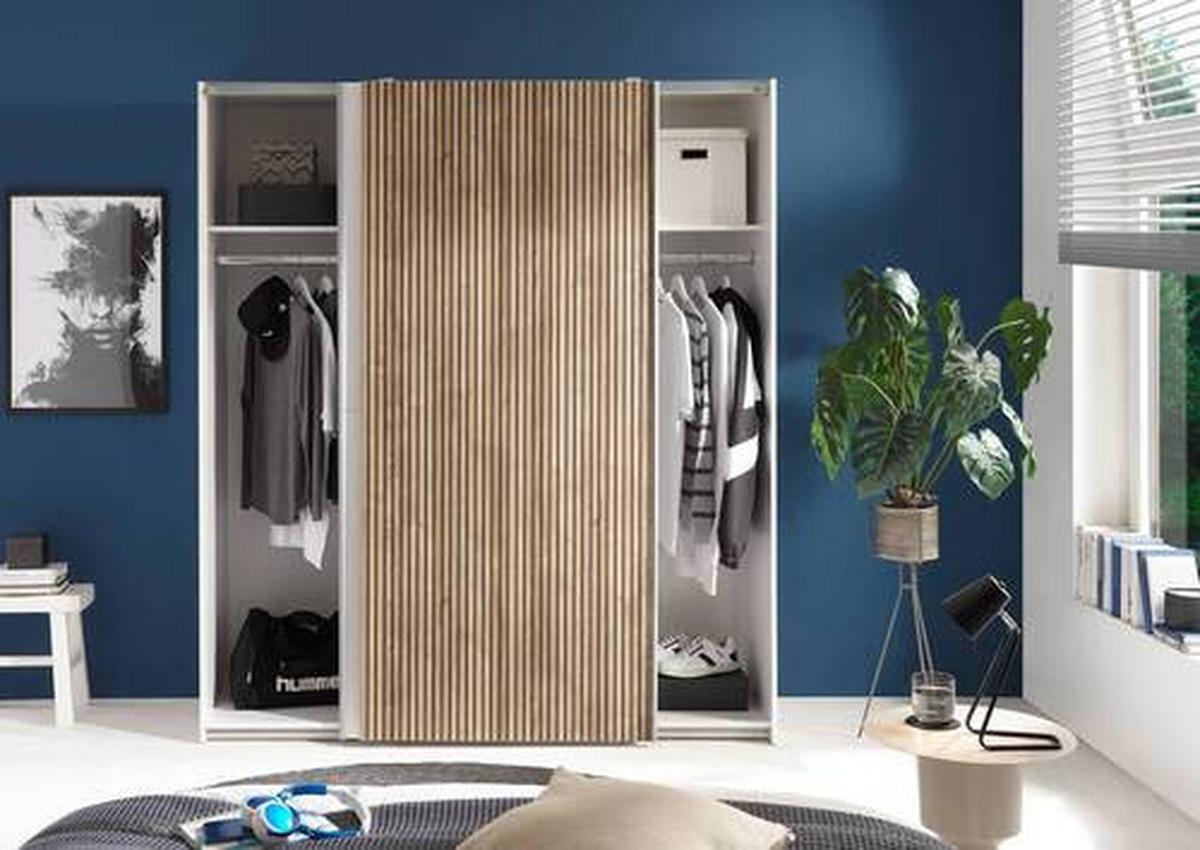 Skriňa s posuvnými dverami BERNO šírka 170 cm - biela/farba duba, Modern, kov/kompozitné drevo (170/196/57cm) - Ti'me