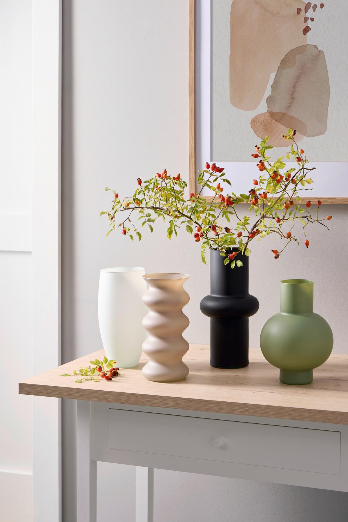 Vase Anna - Salbeigrün/Beigebraun, KONVENTIONELL, Glas - James Wood