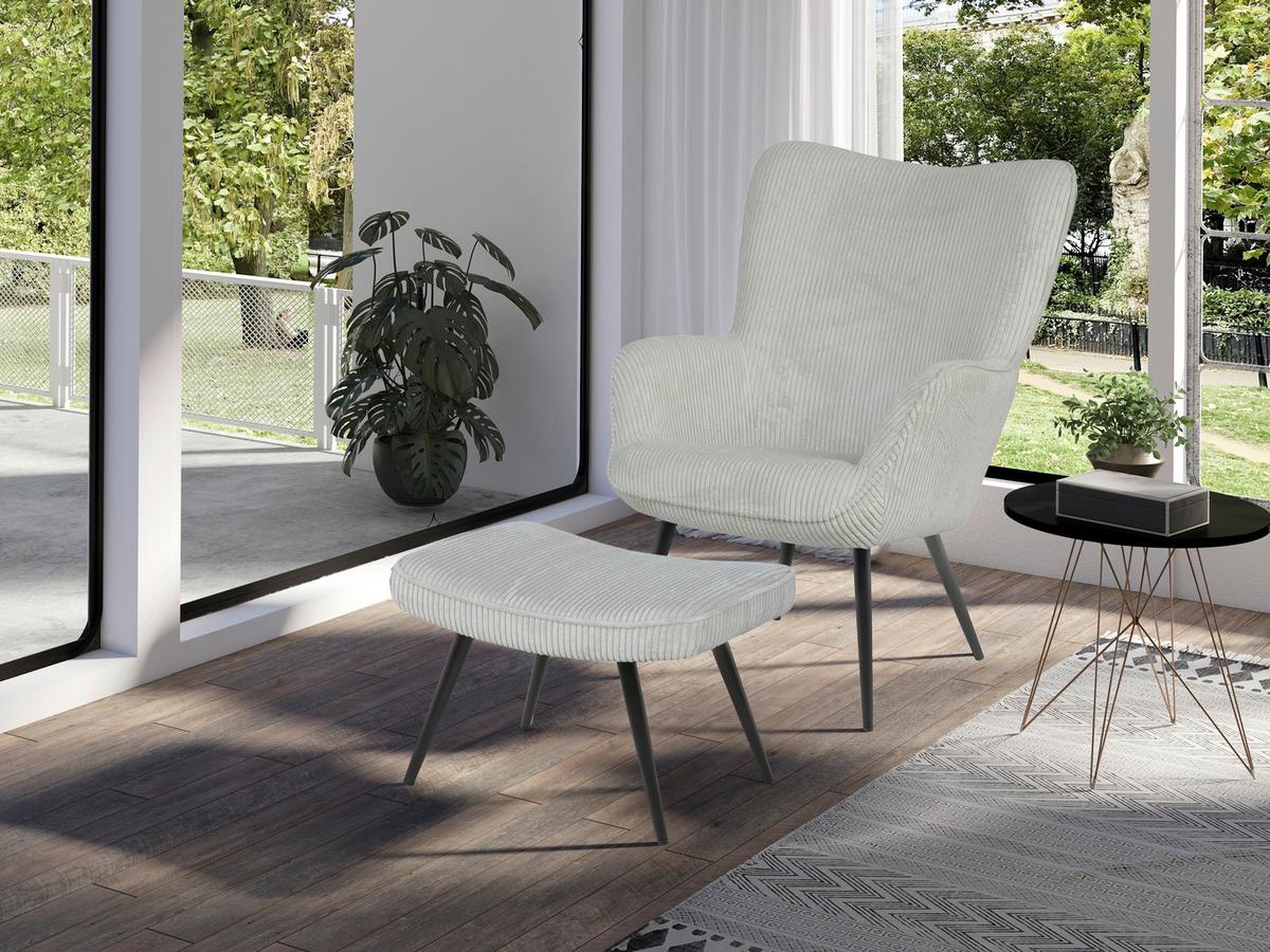 Hocker Uta Elfenbein B: 60 cm - Elfenbein/Schwarz, Basics, Textil (60/39/41cm) - MID.YOU