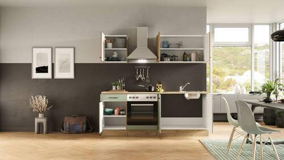 Küchenblock Cara Eiche Artisan/grün B: 210 Cm - Eiche Artisan/Grün, MODERN, Holzwerkstoff (210cm) - FlexWell
