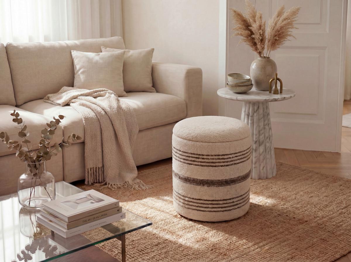 Taburet, š: 40 cm - béžová, Design, textil (40/45/40cm) - Livetastic