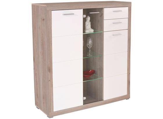 Komoda Highboard Cancan 1 - bílá/barvy dubu, Moderní, dřevěný materiál/sklo (137/134/37cm) Komoda Highboard Cancan 1 - bílá/barvy dubu, Moderní, dřevěný materiál/sklo (137/134/37cm)