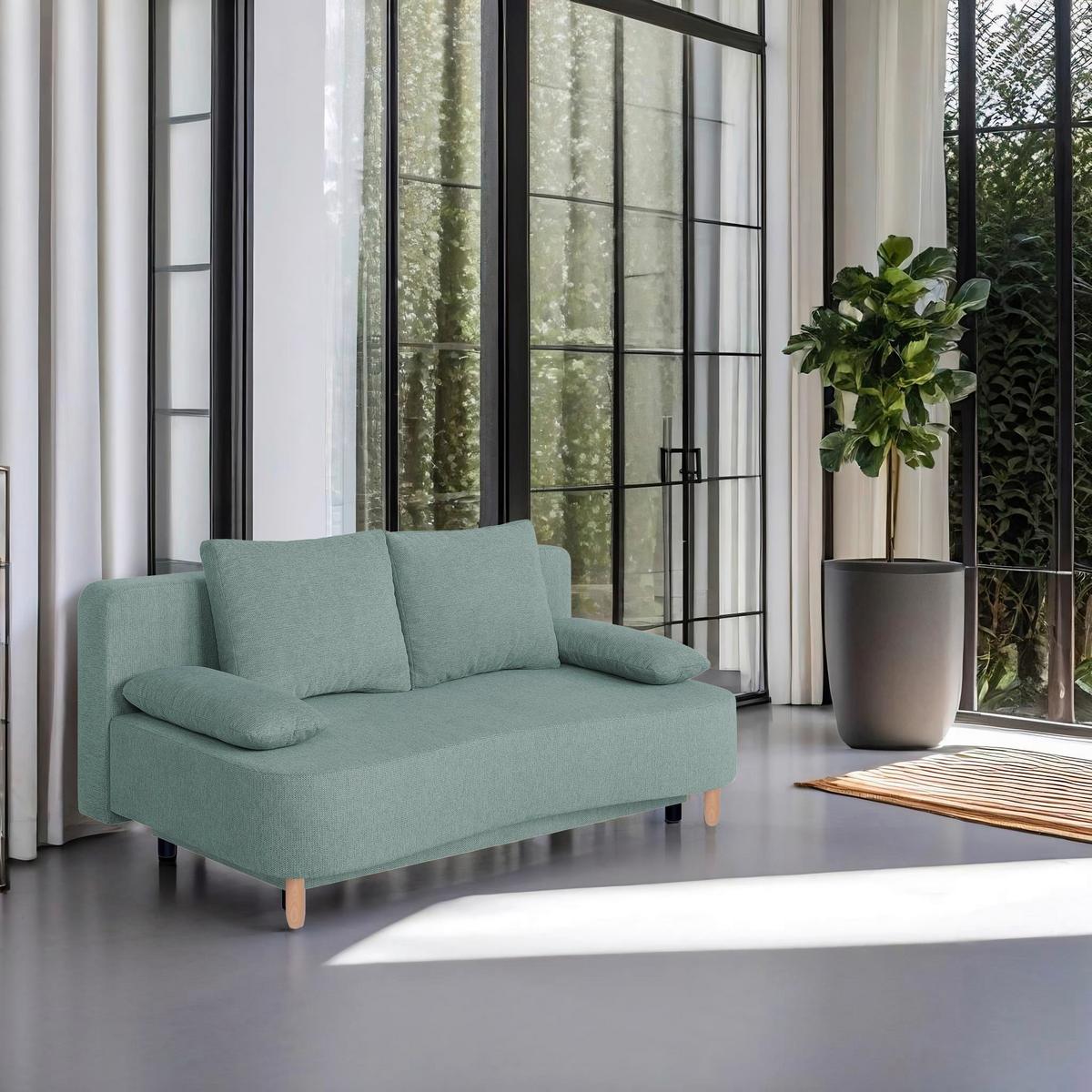 2-sitzer-sofa Lara Mit Schlaffunktion & Bettkasten - Buchefarben/Blaugrau, Design, Holzwerkstoff/Textil (193/86/85cm) - P & B