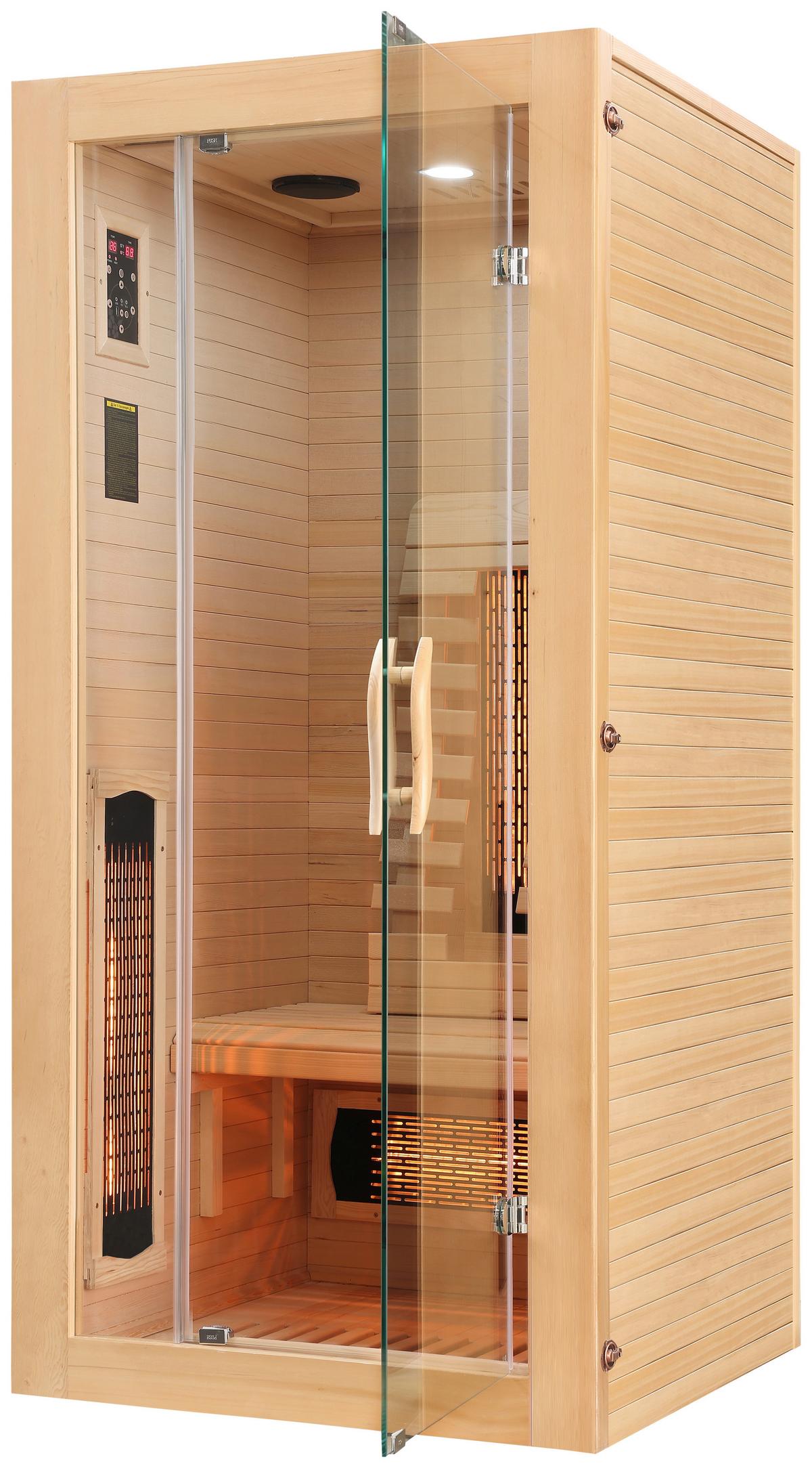 Infrarotkabine Ergonomische Rückenlehnen - Naturfarben, Basics, Glas/Holz (90/190/90cm) - Sanotechnik
