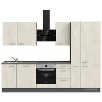 Kuchynská linka 300CM biely betón/ bridlicová šedá - biela/farba ušľachtilej ocele, Modern, kov/kompozitné drevo (300cm) - Nobilia