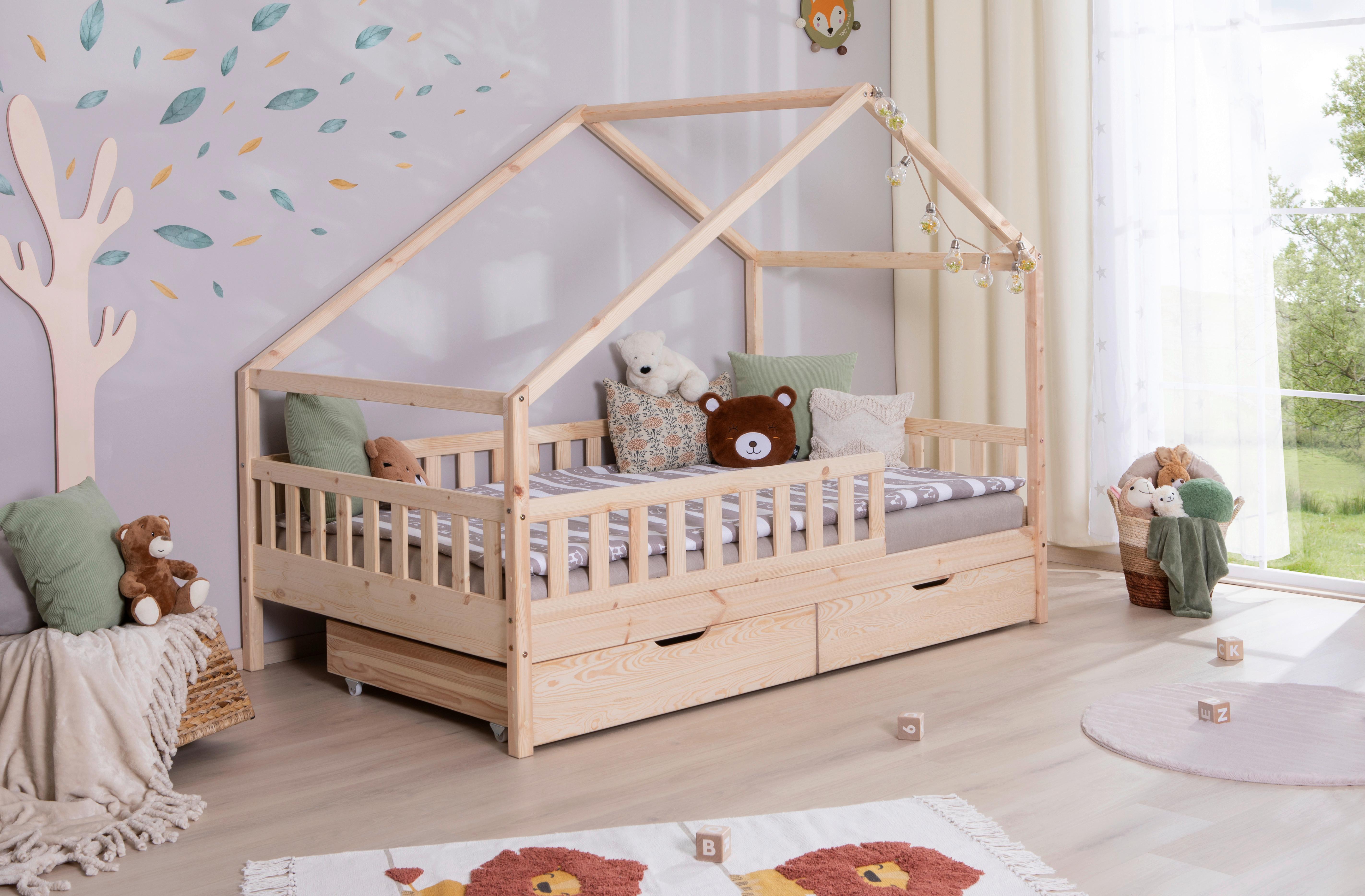 Hausbett Lou Bettschublade Naturfarben B: 140 Cm - Naturfarben/Weiß, MODERN, Holz/Textil (140/200cm) - MID.YOU