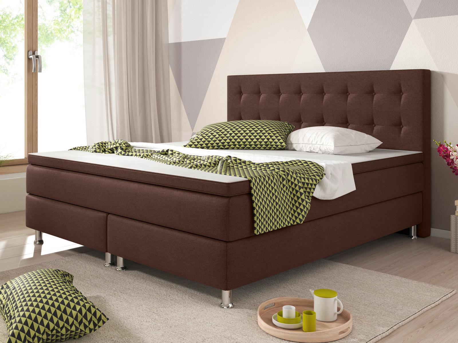 Boxspringbett Mit Topper 180x200 Köln - Silberfarben/Braun, KONVENTIONELL, Textil (180/115/210cm) - MID.YOU