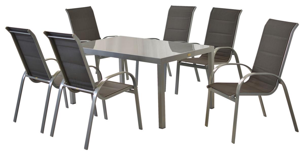 Gartengarnitur 7-Tlg Di Lusso aus Aluminium - Anthrazit/Silberfarben, MODERN, Textil/Metall - Gardenson