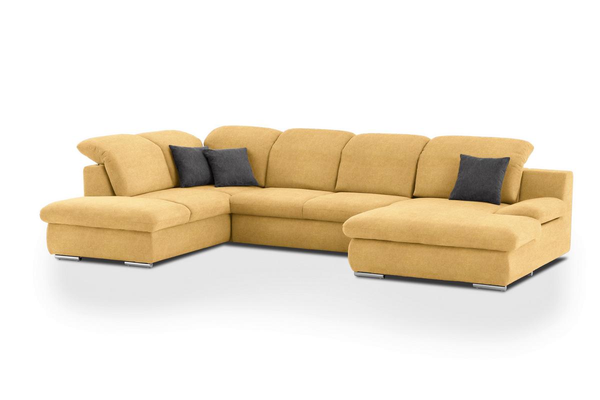 Wohnlandschaft Isona Gelb Chenille - Chromfarben/Gelb, Design, Textil (212/353/165cm) - Livetastic