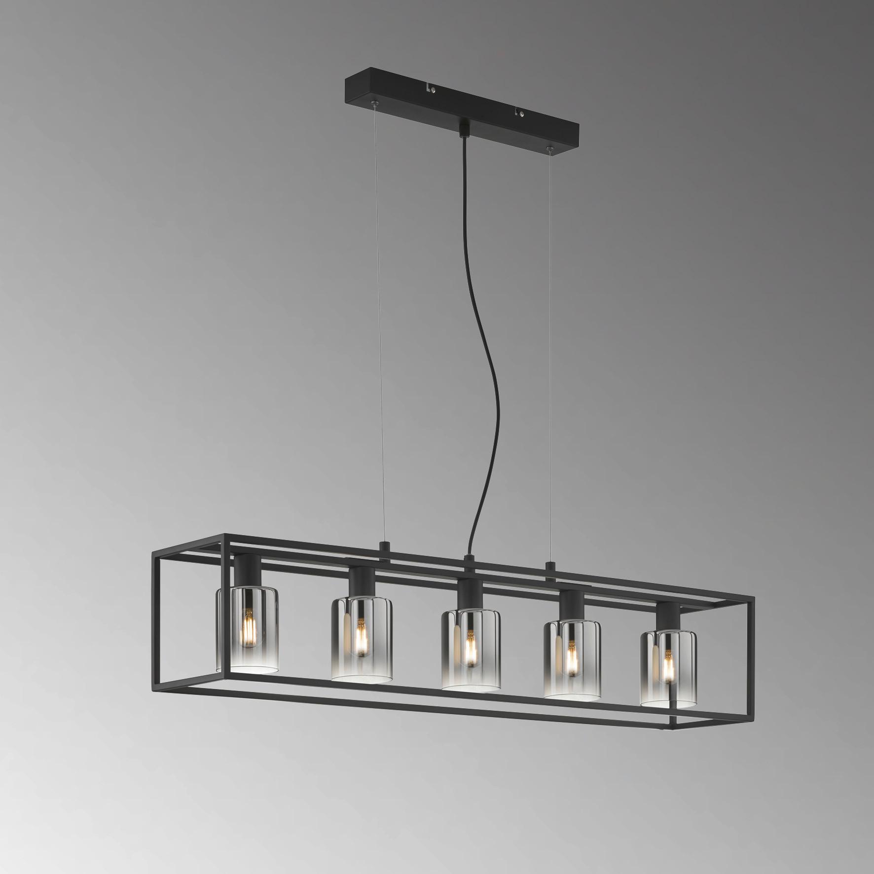 Hängeleuchte Iska H: 120 cm 5-Flammig, Rauchglasschirm - Schwarz, Design, Glas/Metall (95/18/120cm) - Fischer & Honsel
