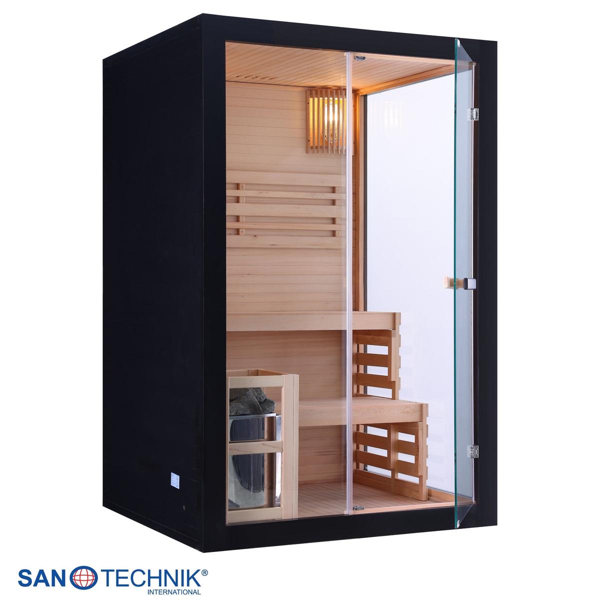 Finnische Panoramasauna BHT: 130x200x120 cm - Schwarz, Basics, Glas/Holz (130/200/120cm) - Sanotechnik