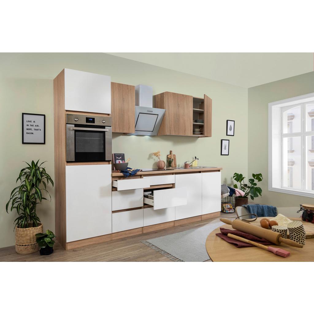 Küchenzeile Premium M. Geräten 280 Cm Weiß/eiche Dekor