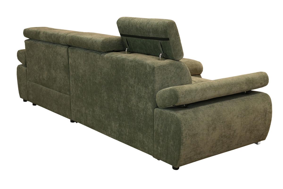 Rohová sedačka VEGAS, pravá, lesní zelená žinylka - barvy stříbra/lesní zelená, Design, dřevo/textil (294/173cm)