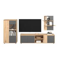 Wohnwand Caneva Anthrazit/Eichefarben B: 268cm - Anthrazit/Schwarz, MODERN, Glas/Holzwerkstoff (267,5/135/40cm)