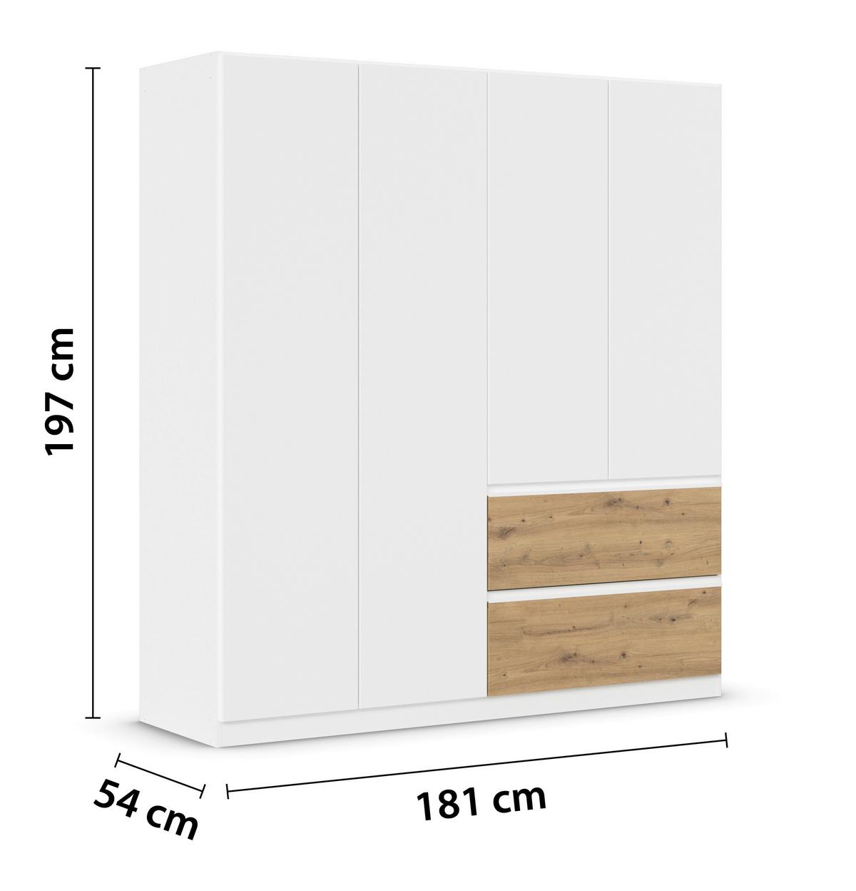 Drehtürenschrank Costa Weiß Eiche Artisan Dekor - Eiche Artisan/Weiß, MODERN, Holzwerkstoff (181/197/54cm) - Rauch Möbel