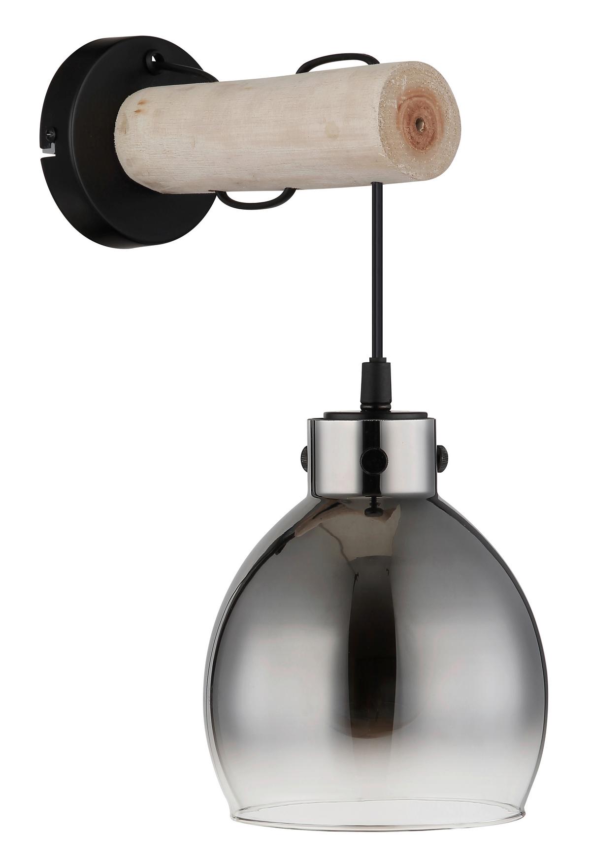 Wandleuchte 15628w - Schwarz/Naturfarben, Natur, Glas/Holz (15/24/33cm) - Globo