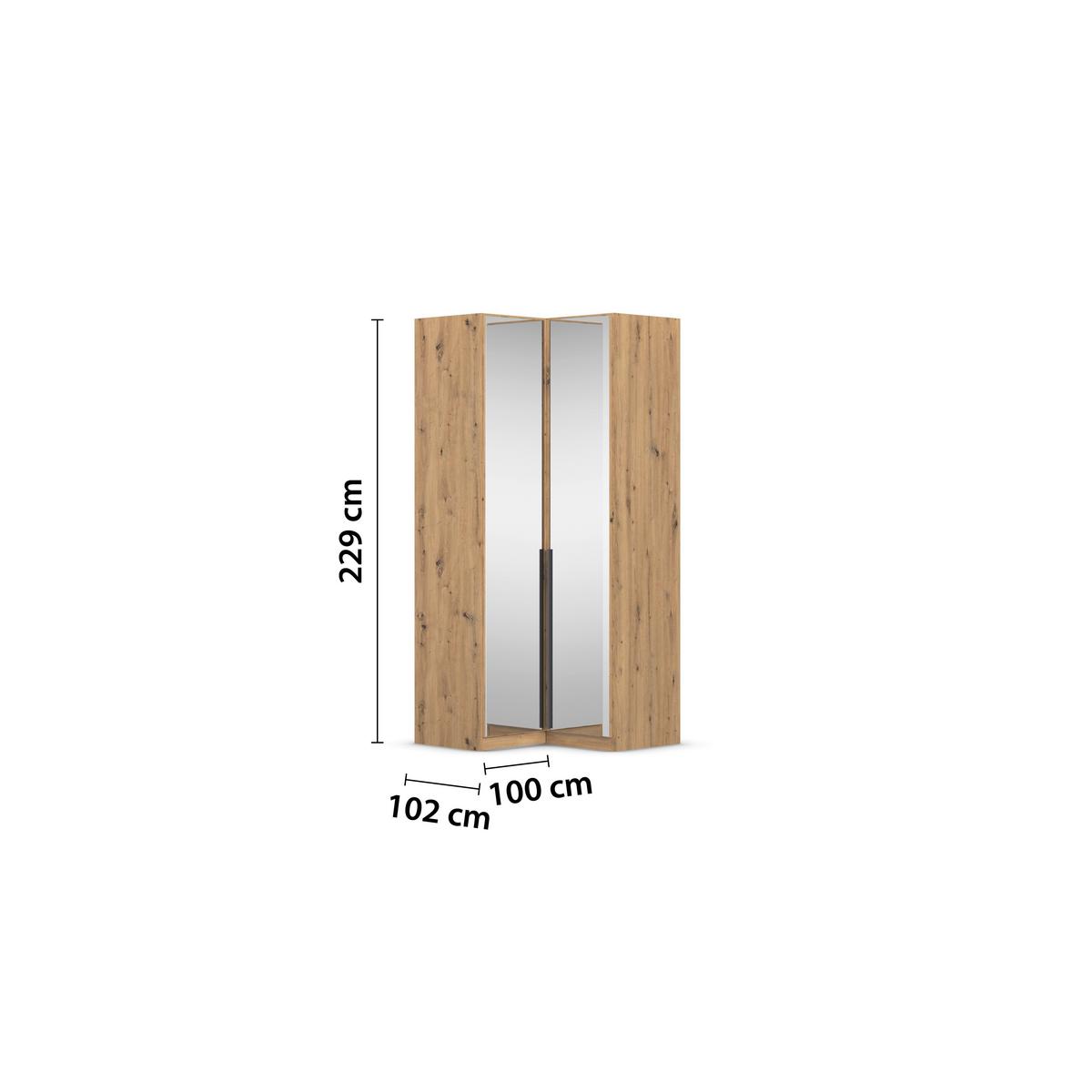 Eckkleiderschrank Alabama Eiche Dekor B: 100 Cm - Eiche Artisan, MODERN, Glas/Holzwerkstoff (100/229/102cm) - Rauch Möbel