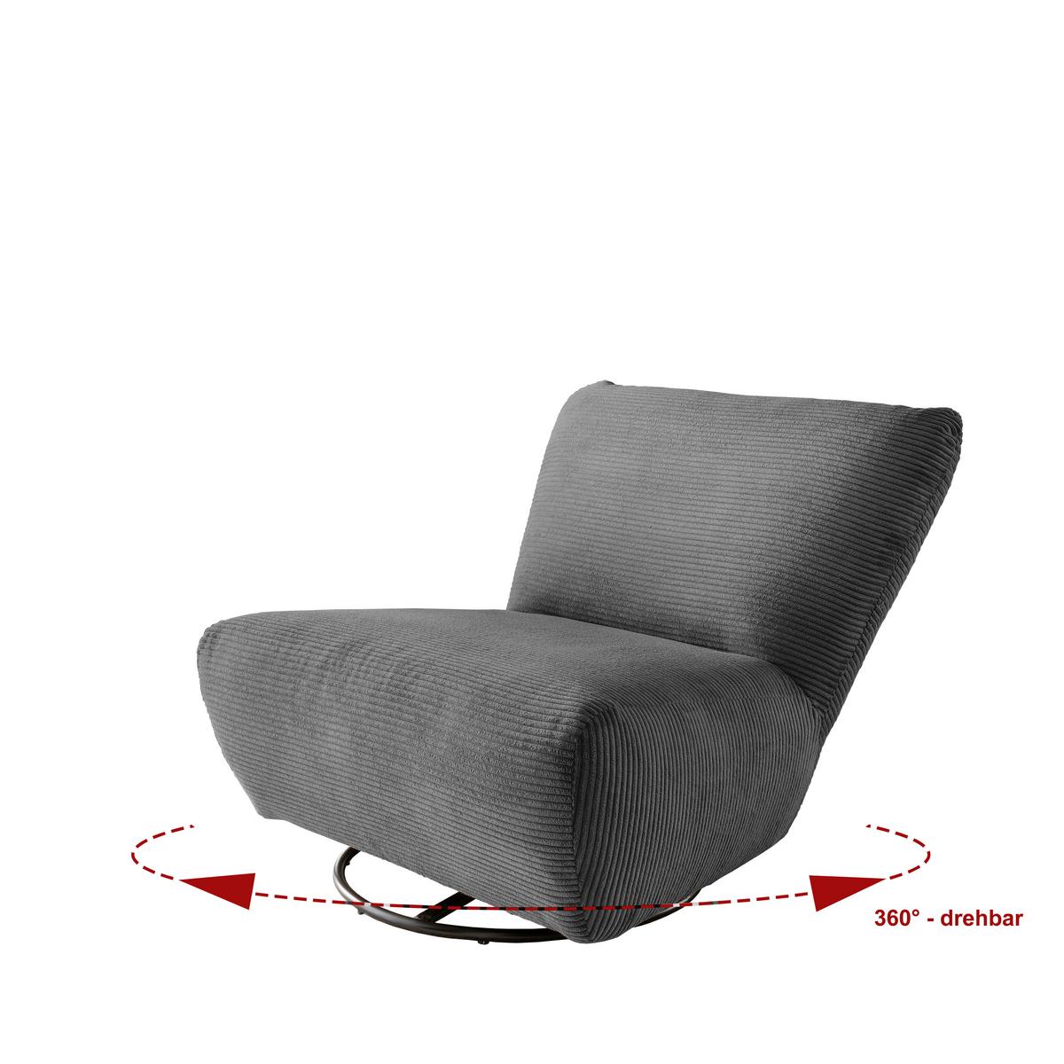 Xxl-sessel Cremallo Grau Wippfunktion, Drehbar, B: 95cm - Schwarz/Grau, Trend, Textil (95/77/94cm) - Livetastic