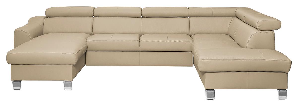 Wohnlandschaft Aspen Lederlook Beige 175x315x208 Cm - Chromfarben/Beige, Design, Leder/Textil (175/315/208cm) - Livetastic