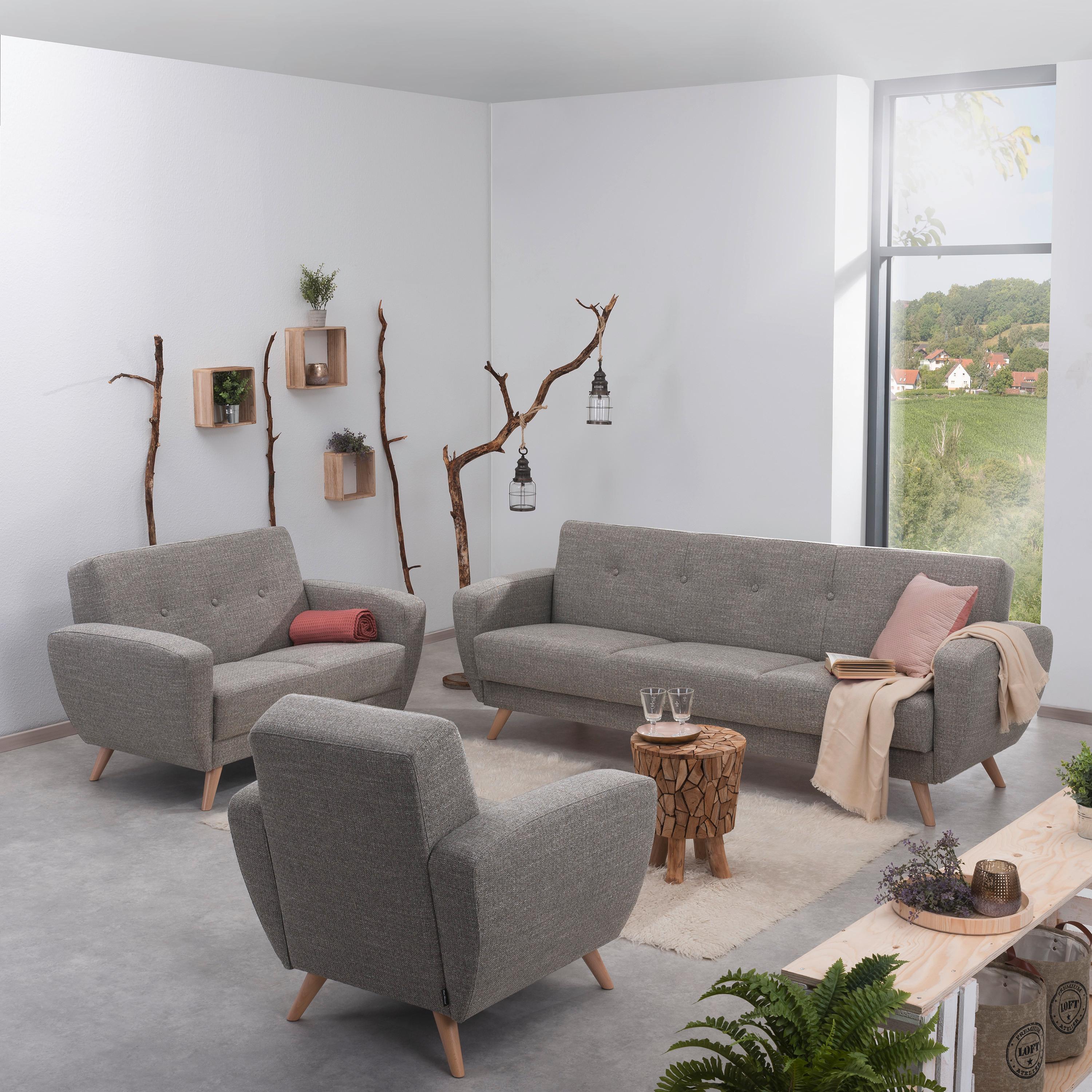 2-Sitzer-Sofa Jerry Rücken Echt, Grau - Naturfarben/Grau, Design, Textil (136/85/82cm) - Max Winzer