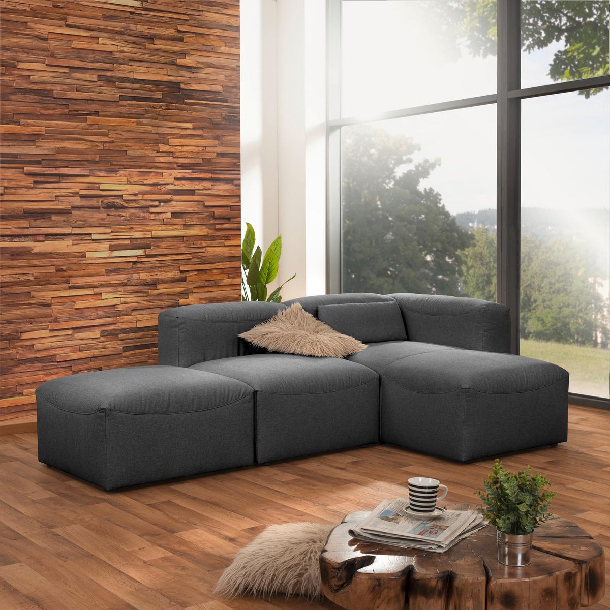 Polsterhocker Lena Anthrazit Flachgewebe H: 45 cm - Anthrazit, Design, Textil (75/45/75cm) - Max Winzer