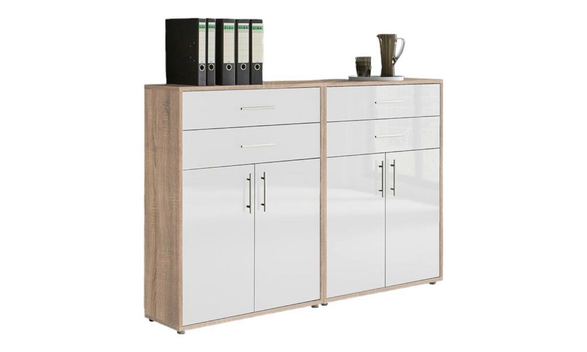 Aktenschrank Office Edition Weiß Hg/eiche Dekor B: 168,8cm - Weiß Hochglanz/Sonoma Eiche, MODERN, Holzwerkstoff (168,8/113,6/33cm) - MID.YOU