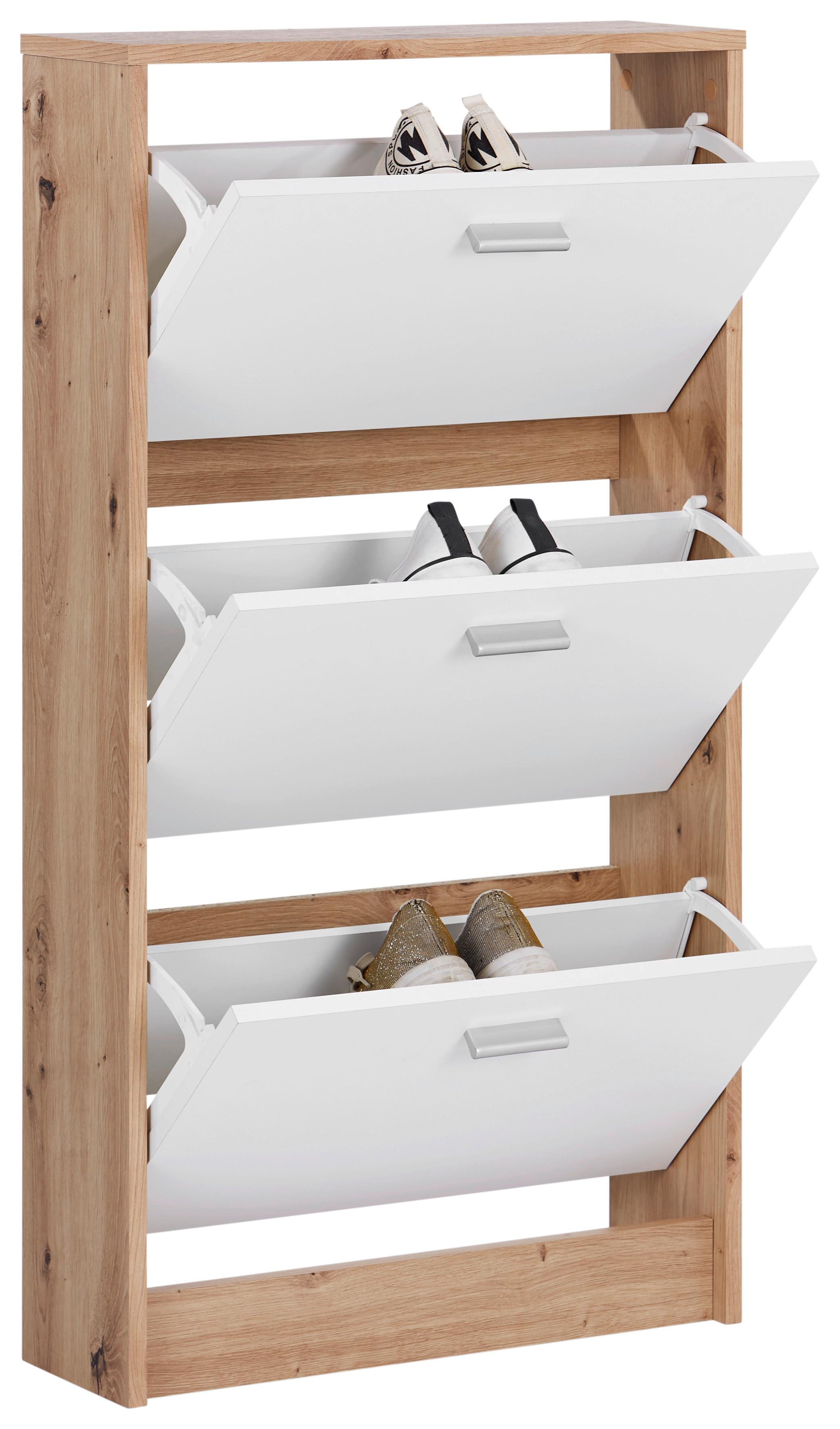 Schuhkipper Da13 3 Klappen 6 Paar Weiß/Eiche Dekor B: 58 cm
