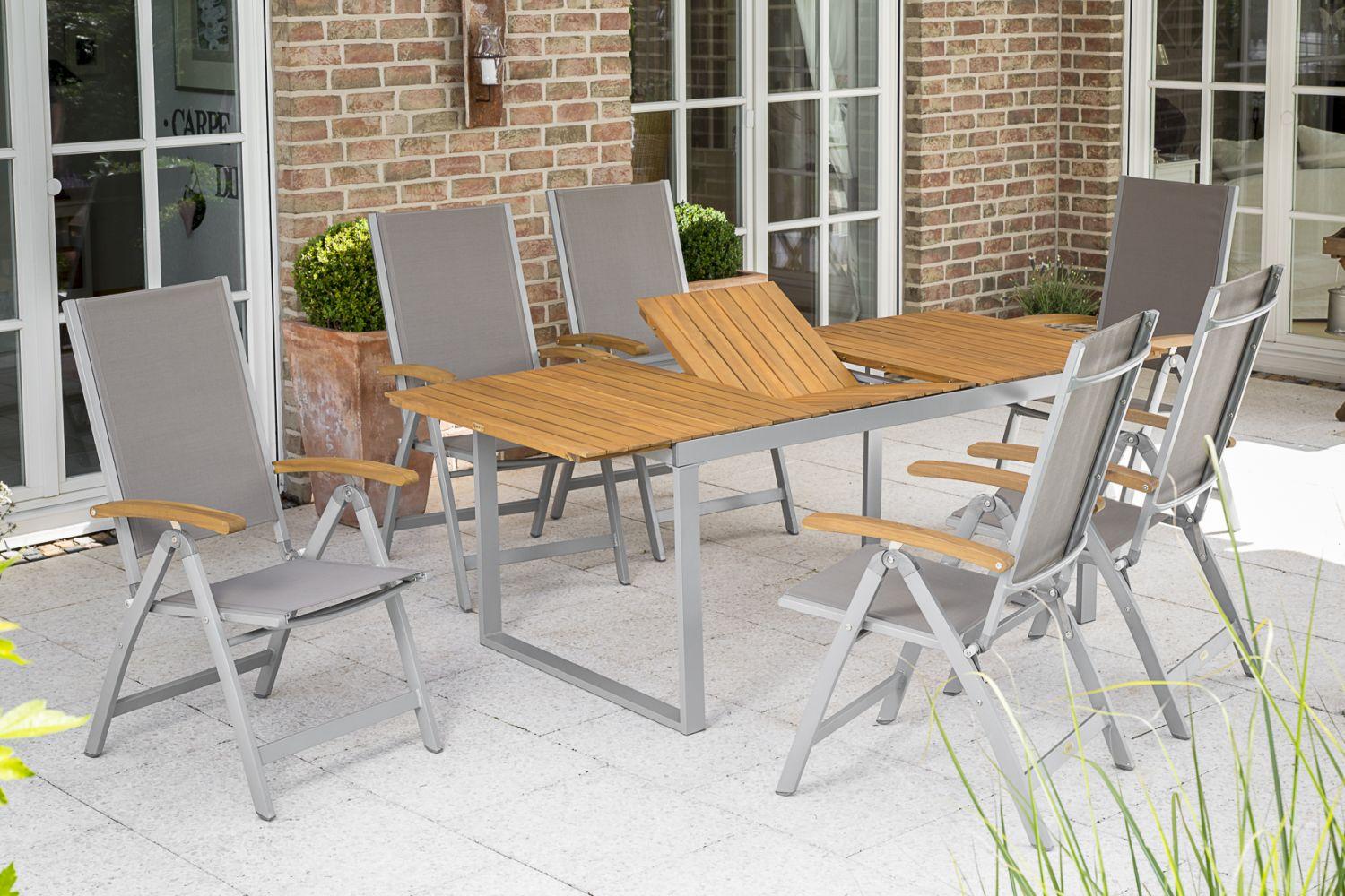 Gartensessel Klappbar Naxos Holz/Metall/Textil - Silberfarben/Grau, ROMANTIK / LANDHAUS, Holz/Textil (58,5/110,5/65cm) - Gardenson