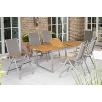 Gartensessel Klappbar Naxos Holz/Metall/Textil - Silberfarben/Grau, ROMANTIK / LANDHAUS, Holz/Textil (58,5/110,5/65cm) - Gardenson