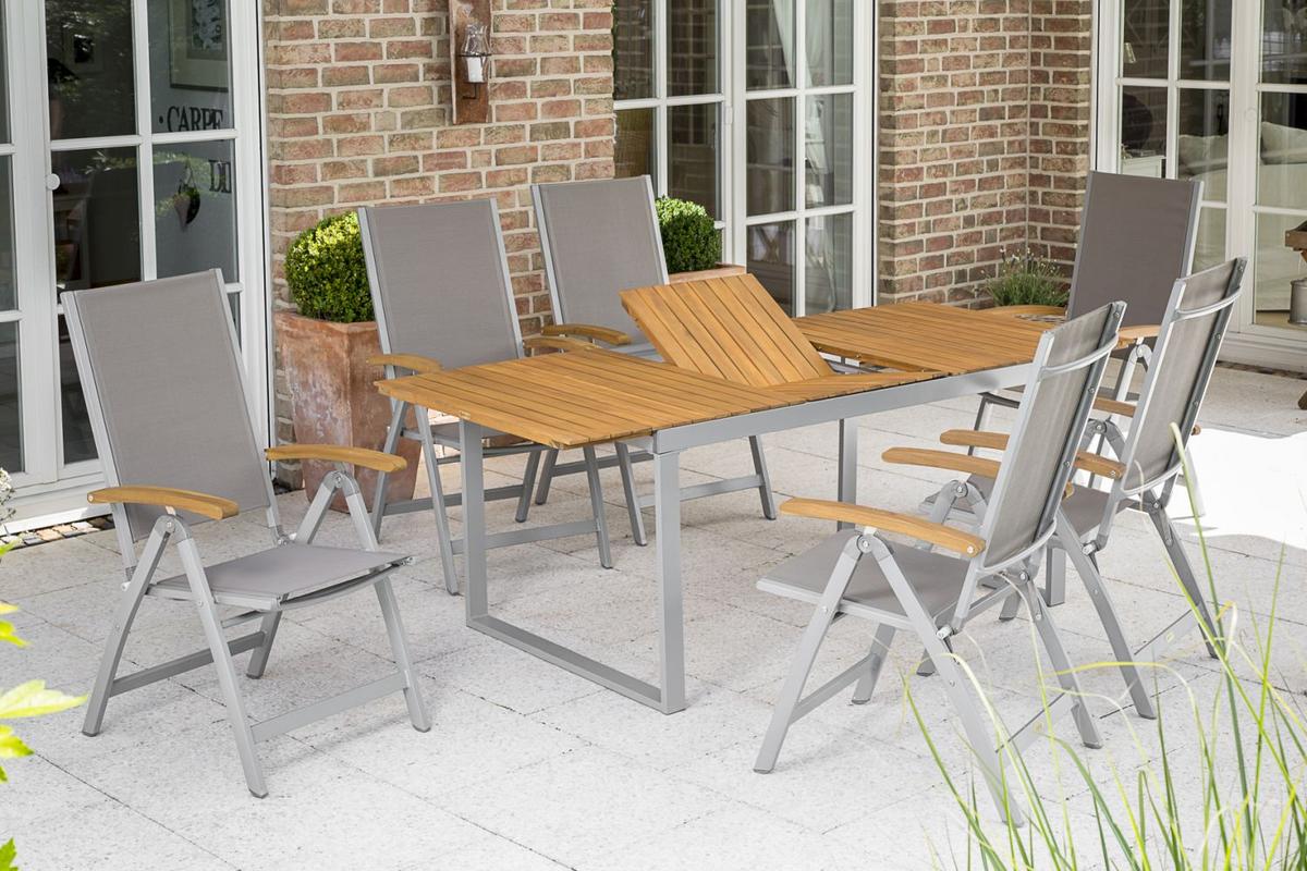 Gartensessel Klappbar Naxos Holz/Metall/Textil - Silberfarben/Grau, ROMANTIK / LANDHAUS, Holz/Textil (58,5/110,5/65cm) - Gardenson