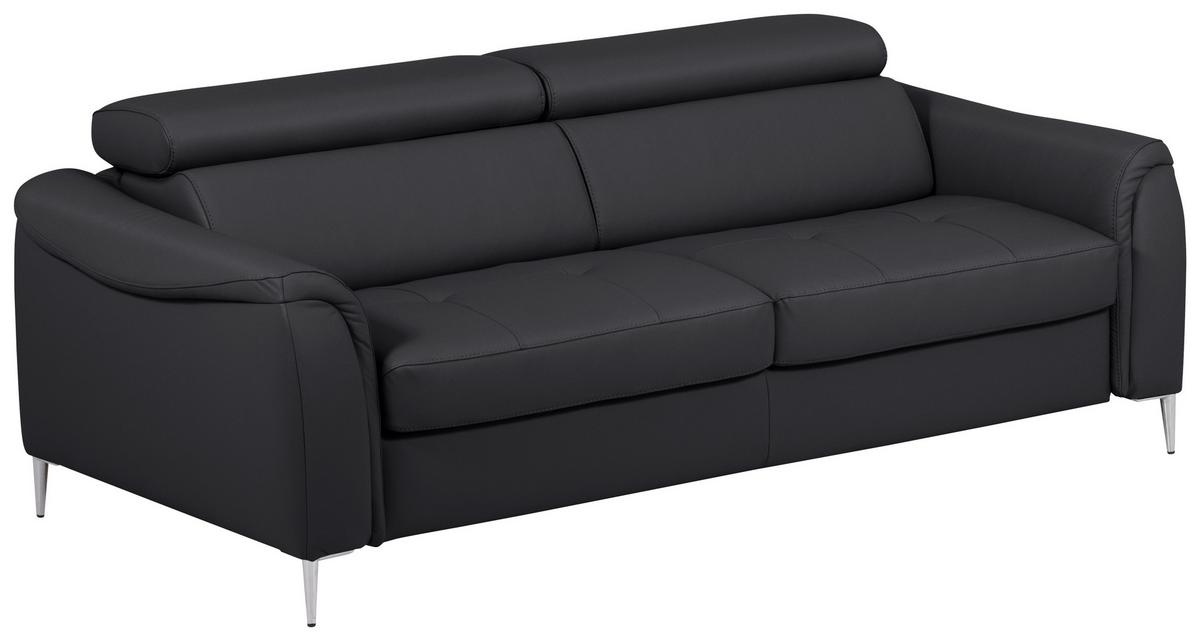 Schlafsofa Pafos Schwarz Lederlook, Rindsleder B: 203cm - Schwarz, Design, Leder/Textil (203/77-98/103cm) - MID.YOU