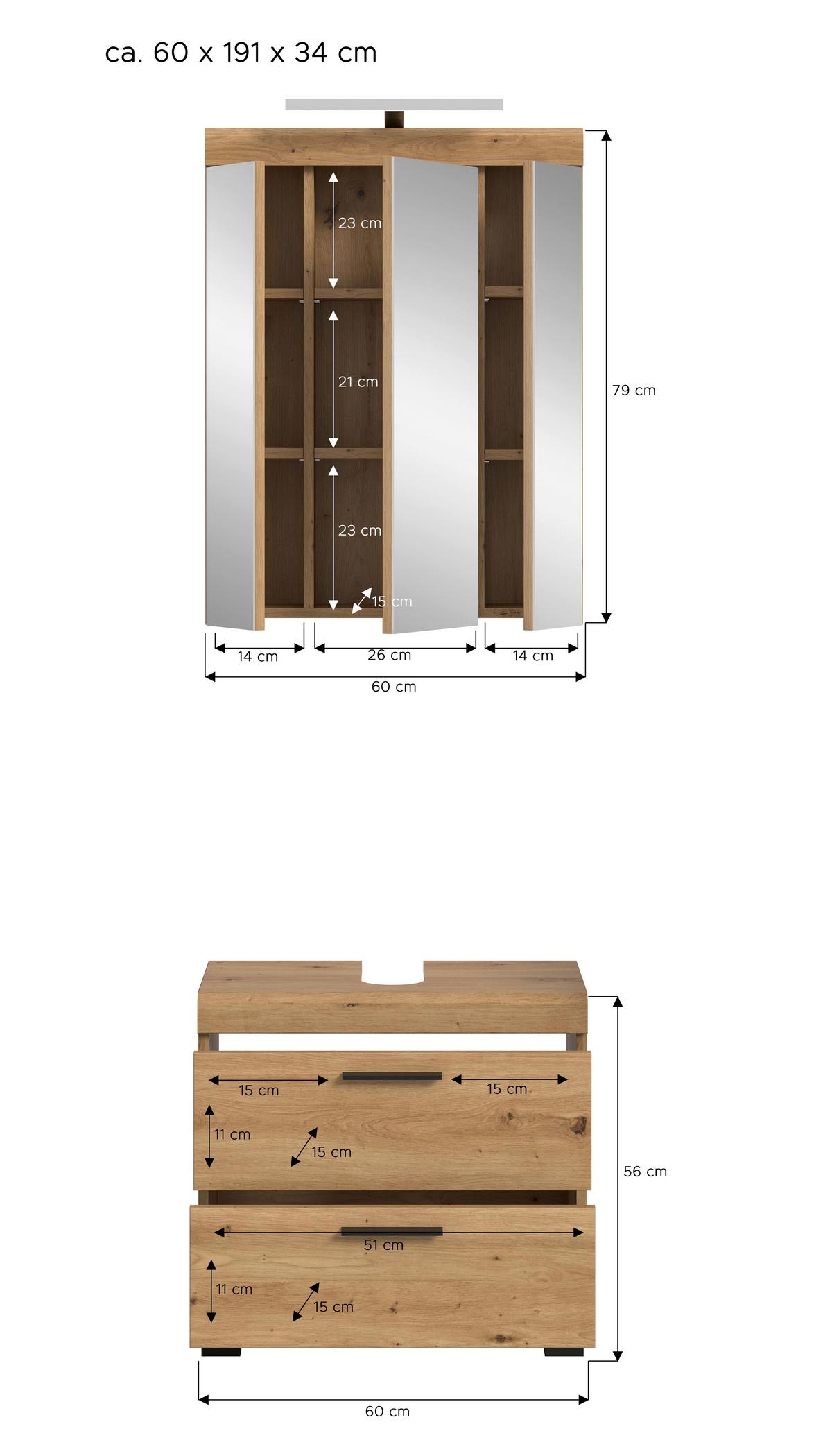 Badezimmer Scout Eiche Artisan Dekor B: 60cm - Schwarz/Eiche Artisan, Trend, Glas/Holzwerkstoff (60cm) - MID.YOU