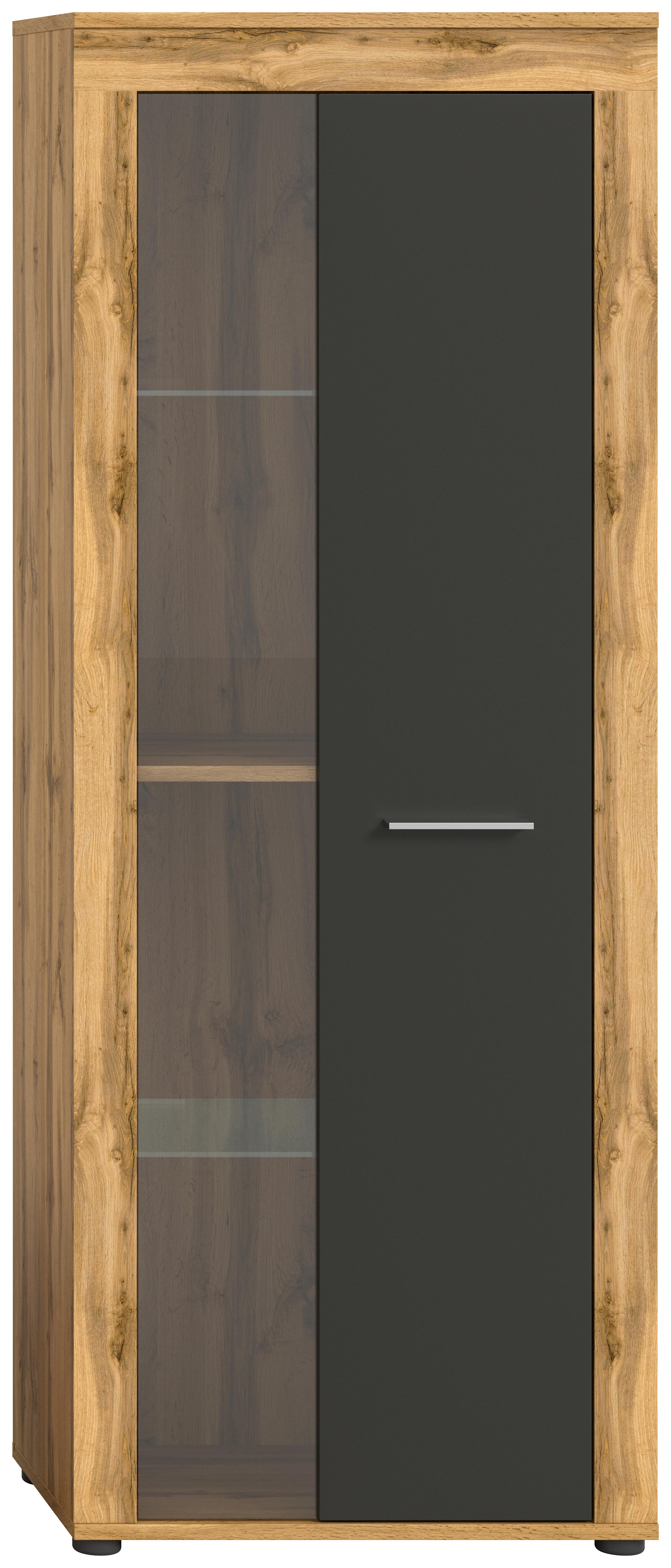 Vitrine Jam Eiche Dekor/grau B: 60 Cm - Eiche Wotan/Schwarz, Design, Glas/Holzwerkstoff (60/159/35cm) - MID.YOU