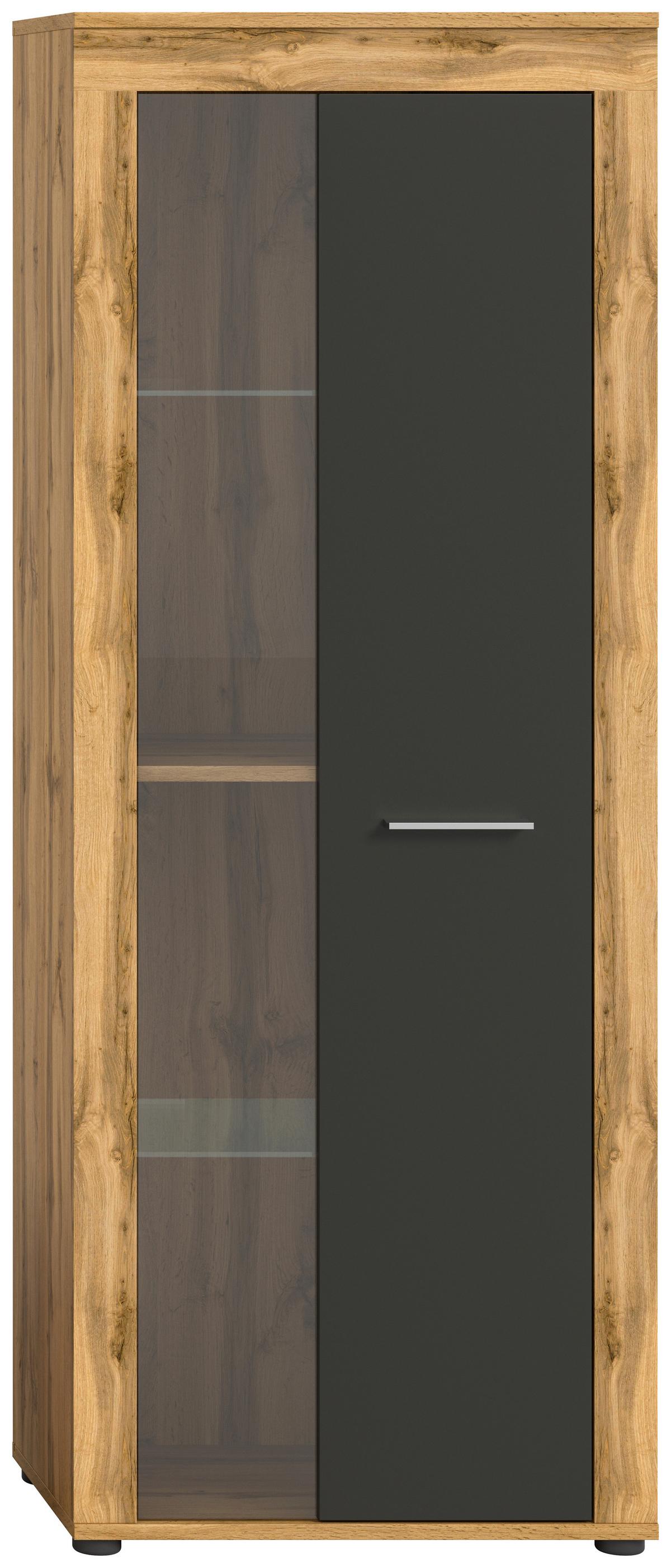 Vitrine Jam Eiche Dekor/grau B: 60 Cm - Eiche Wotan/Schwarz, Design, Glas/Holzwerkstoff (60/159/35cm) - MID.YOU
