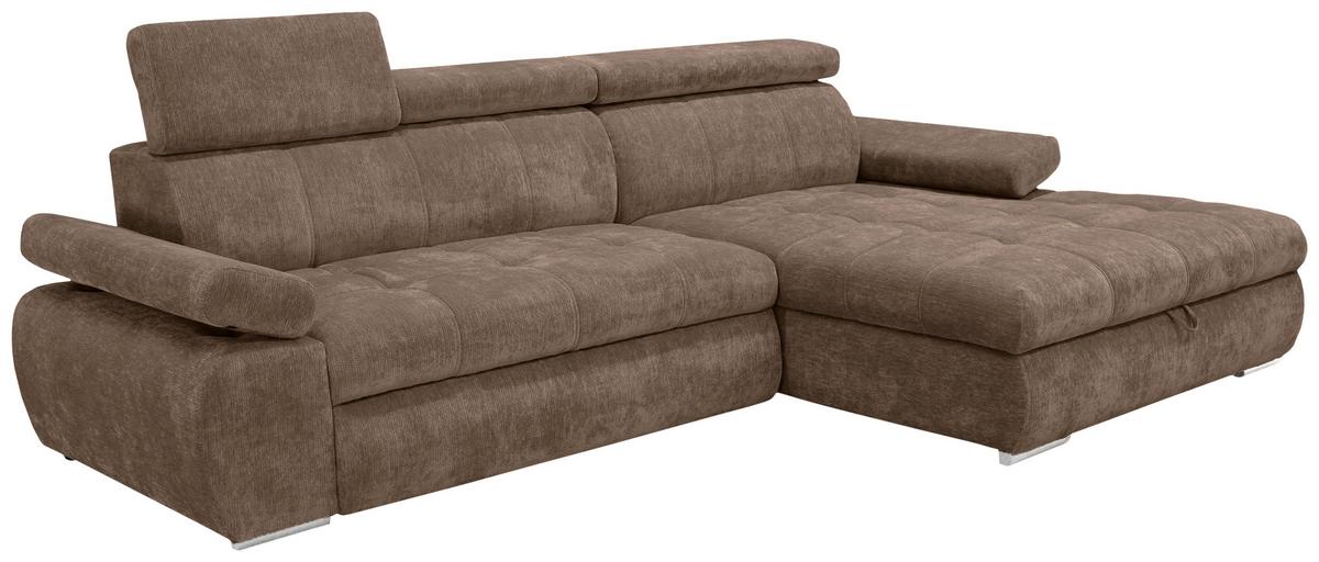 Rohová sedačka VEGAS, pravá, hnědá žinylka - barvy stříbra/hnědá, Design, dřevo/textil (294/173cm)