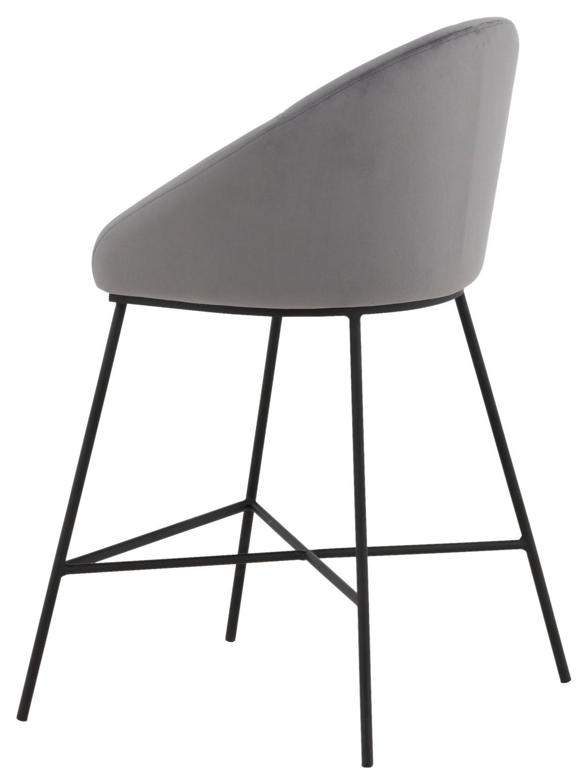 Barhocker Velvet - Dunkelgrau/Schwarz, Design, Textil/Metall (58,5/97/57cm) - Livetastic