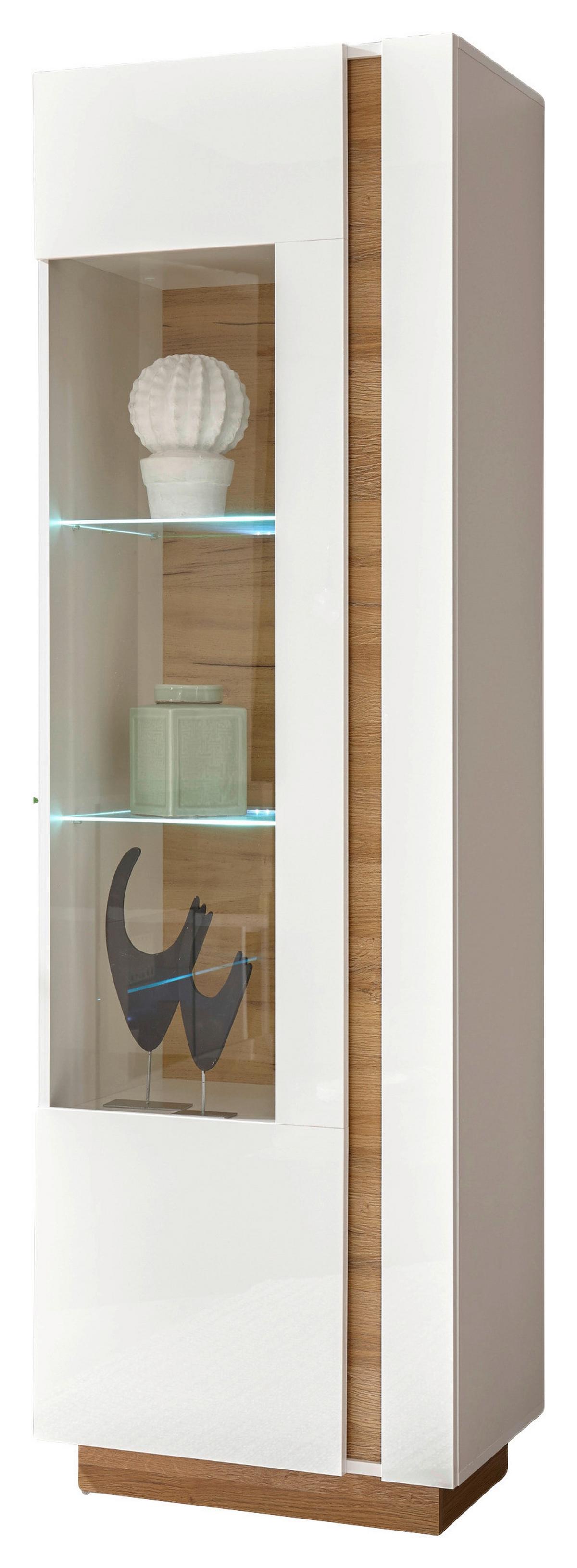 Vitrine Clair Weiß/Eiche Dekor B: 60cm - Eichefarben/Weiß, Design, Glas/Holzwerkstoff (60/194/40cm) - MID.YOU