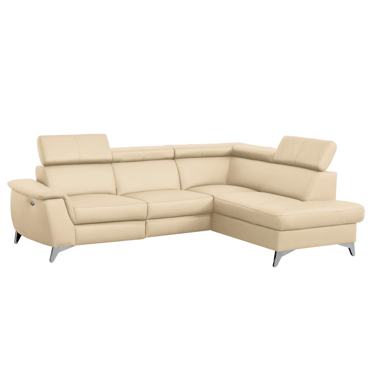 Ecksofa Lince Beige S: 257x197 Cm - Chromfarben/Beige, Design, Leder/Textil (257/197cm) - Livetastic