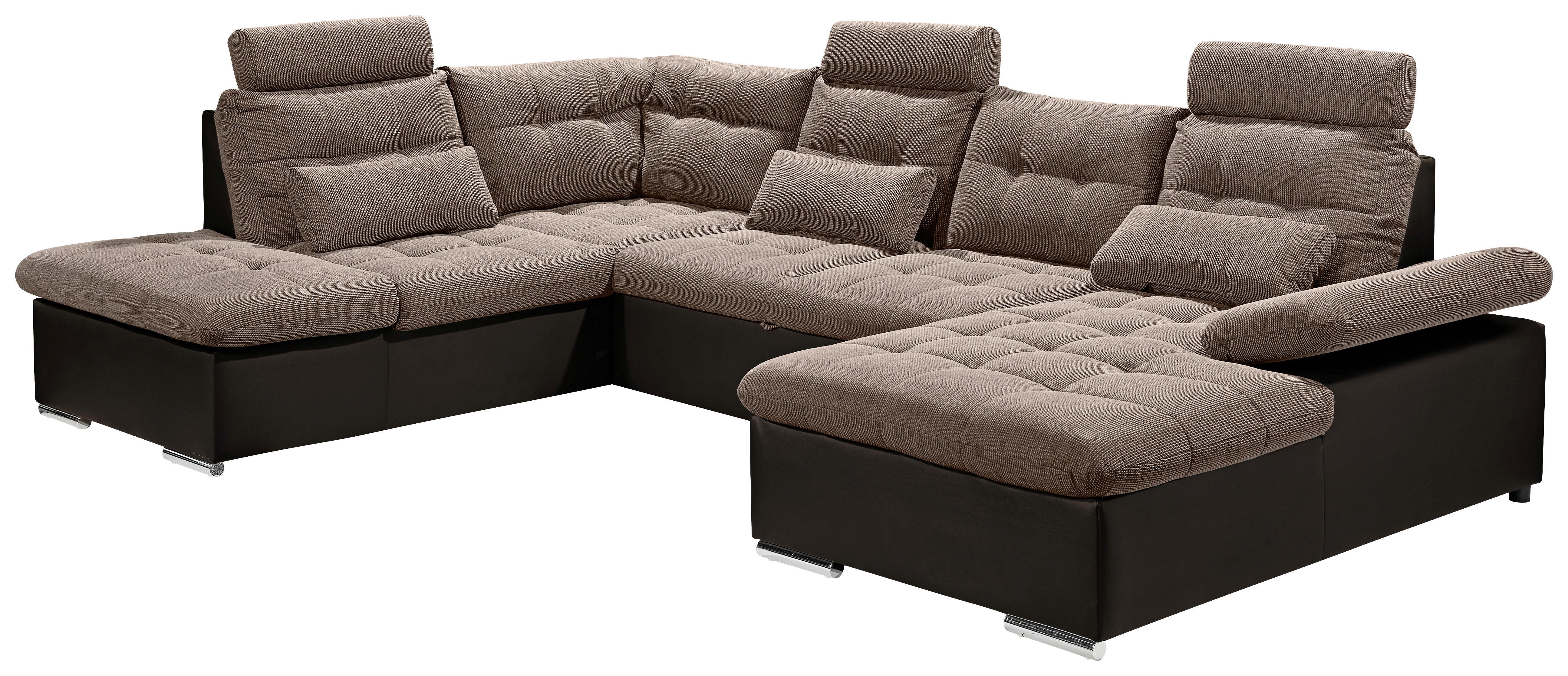 Wohnlandschaft Jakarta U mit Schlaffunktion Braun - Hellbraun/Dunkelbraun, MODERN, Holzwerkstoff/Textil (218/324/170cm) - MID.YOU