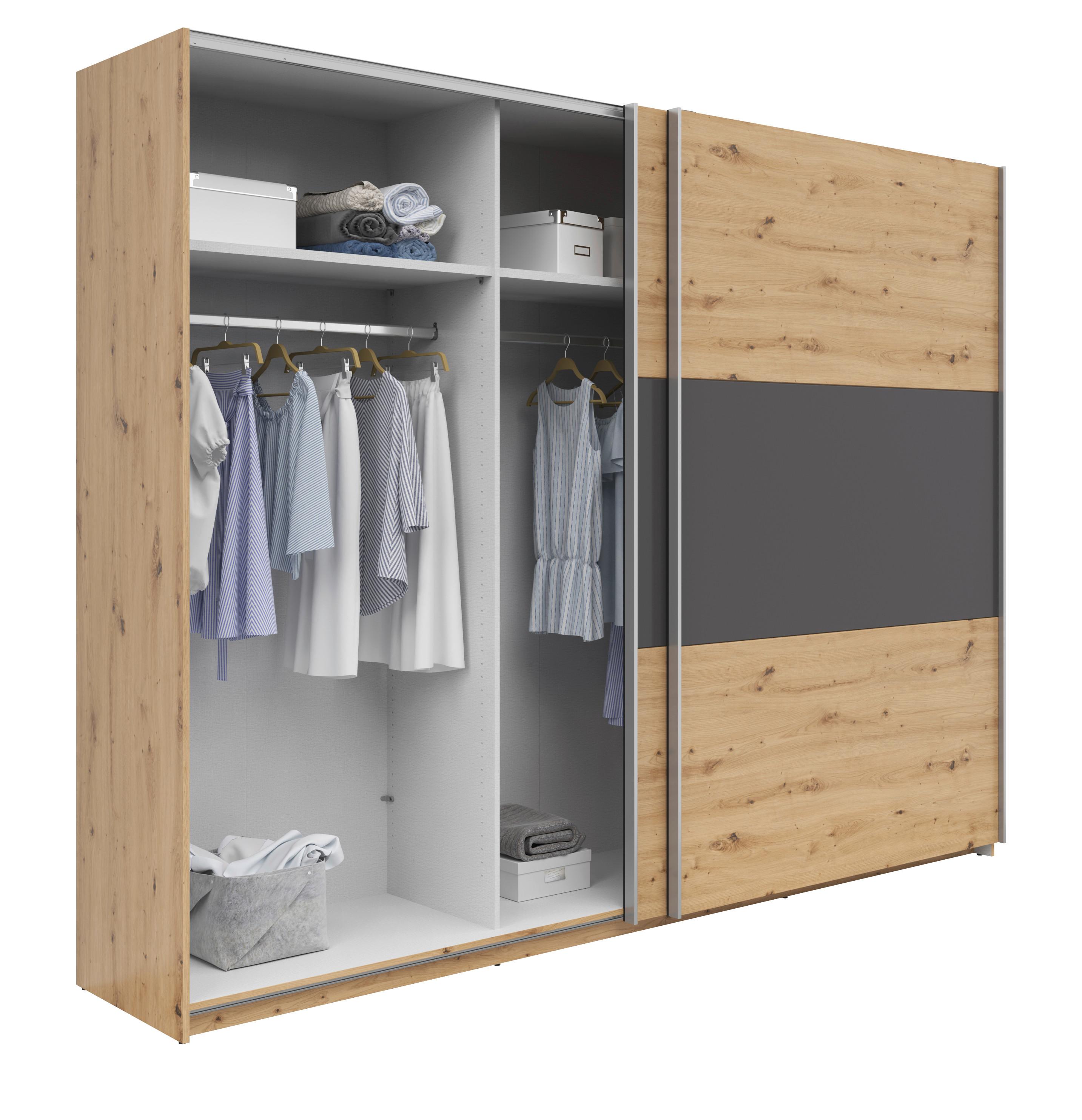 Schwebetürenschrank B: 270 cm Artisan Eiche / Graphit - Graphitfarben/Eiche Artisan, KONVENTIONELL, Holzwerkstoff (270/210/59cm)