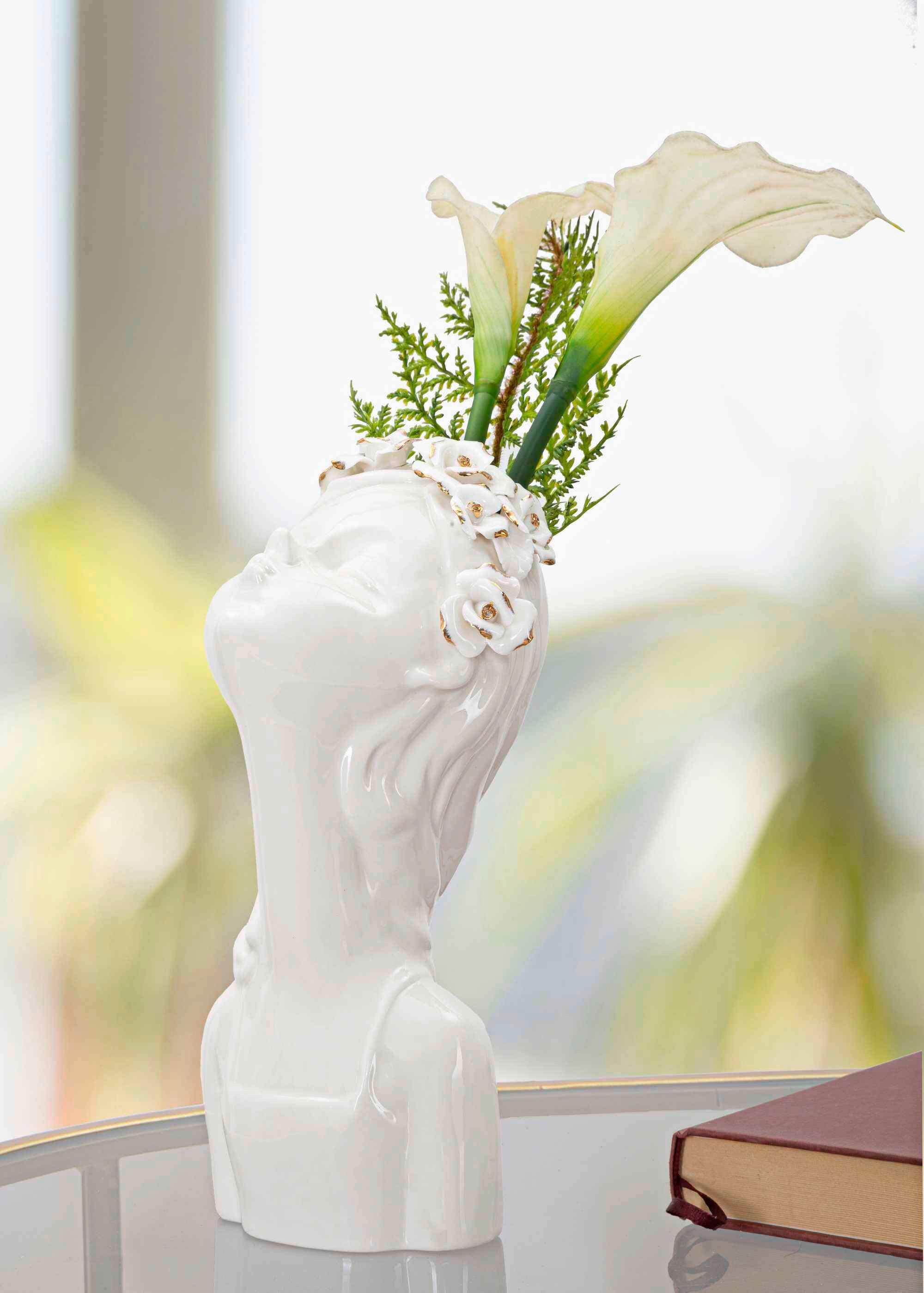 Vase Young Lady Roses Weiß, Goldfarben B: 10 Cm - Goldfarben/Weiß, Basics, Keramik (10/26/14cm)