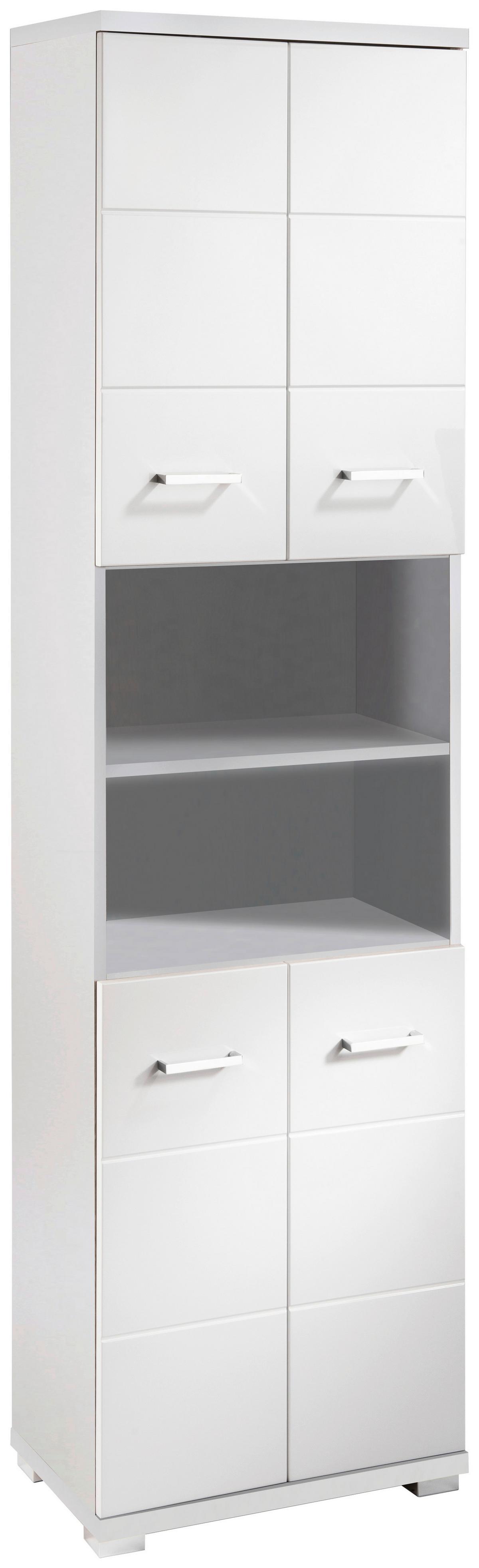 Hochschrank Nebraska06 B: 50cm Weiß - Chromfarben/Weiß Hochglanz, MODERN, Holzwerkstoff (50/192/31,5cm) - MID.YOU