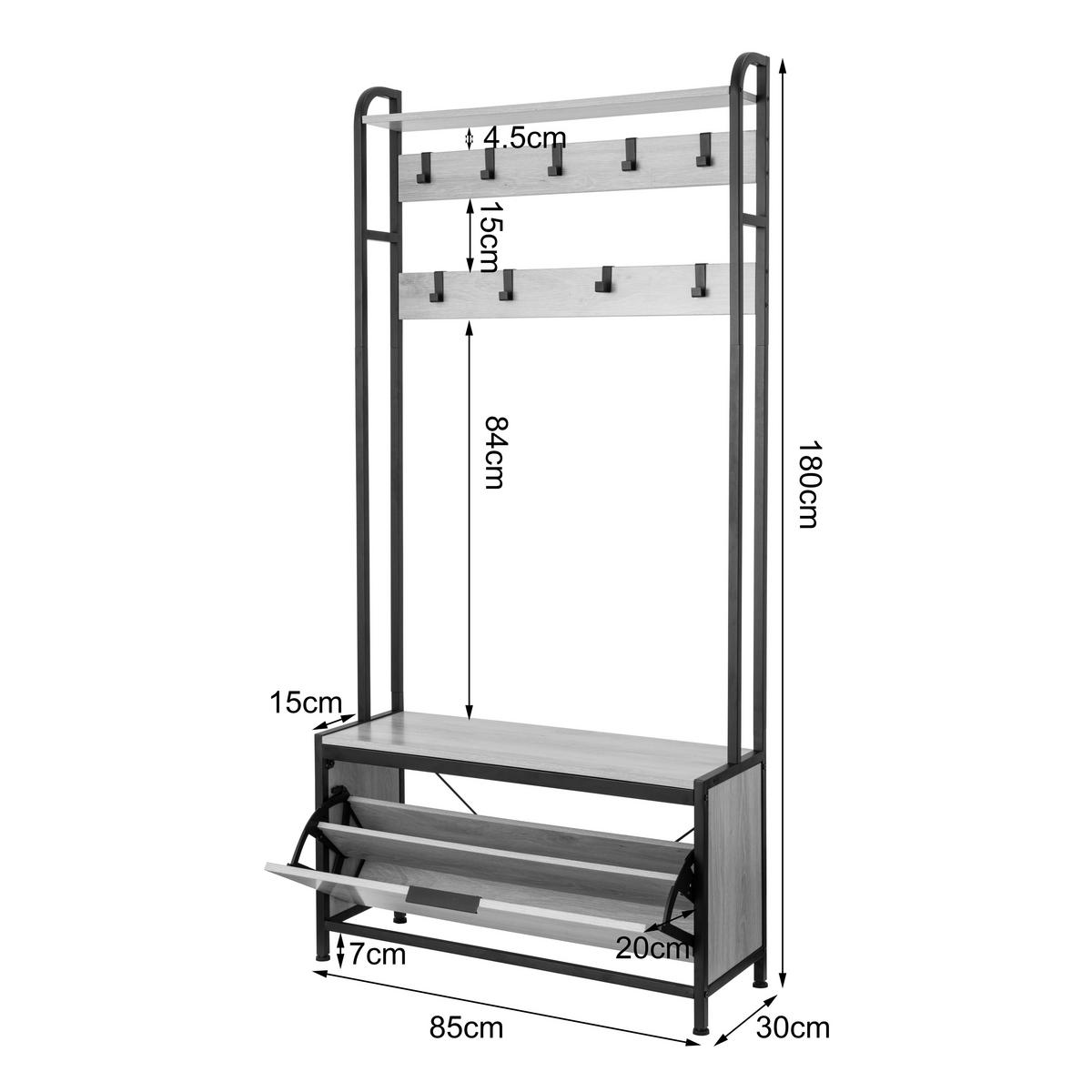 GARDEROBE Schwarz/Eichefarben B: 85cm - Eichefarben/Schwarz, Design, Holzwerkstoff/Metall (85/180/30cm) - MID.YOU