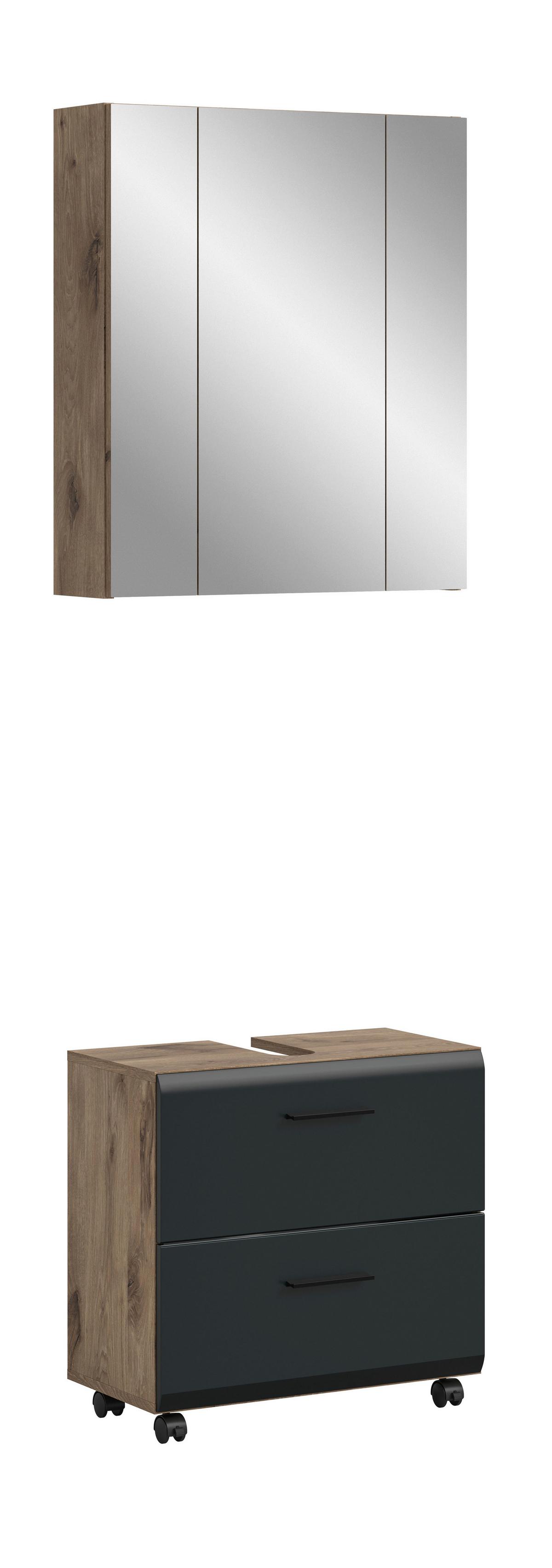Badezimmer Ice Schwarz /Eiche dunkel Dekor B: 60cm - Eiche dunkel/Schwarz, Trend, Glas/Holzwerkstoff (60cm) - MID.YOU