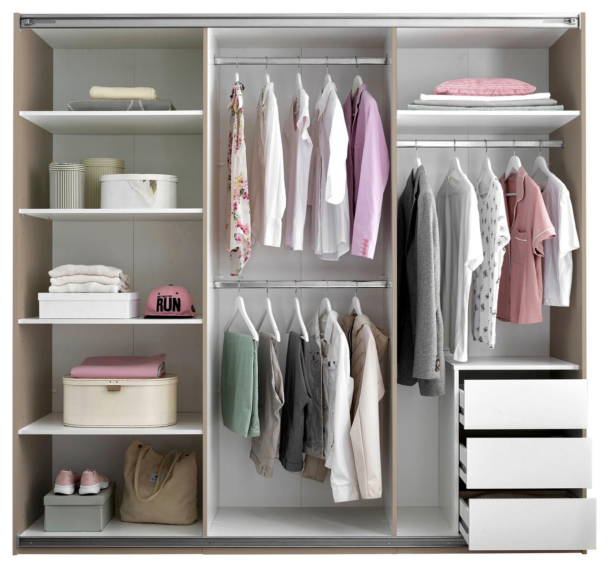 Schwebetürenschrank Mit Spiegel 215cm Tessona Kaschmir - Kaschmir/Eichefarben, Trend, Glas/Holzwerkstoff (215/204/63cm)