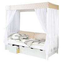 Posteľ s nebesami LINO záves béžovo-biely - biela/béžová, Modern, drevo (90/200cm) - Livetastic